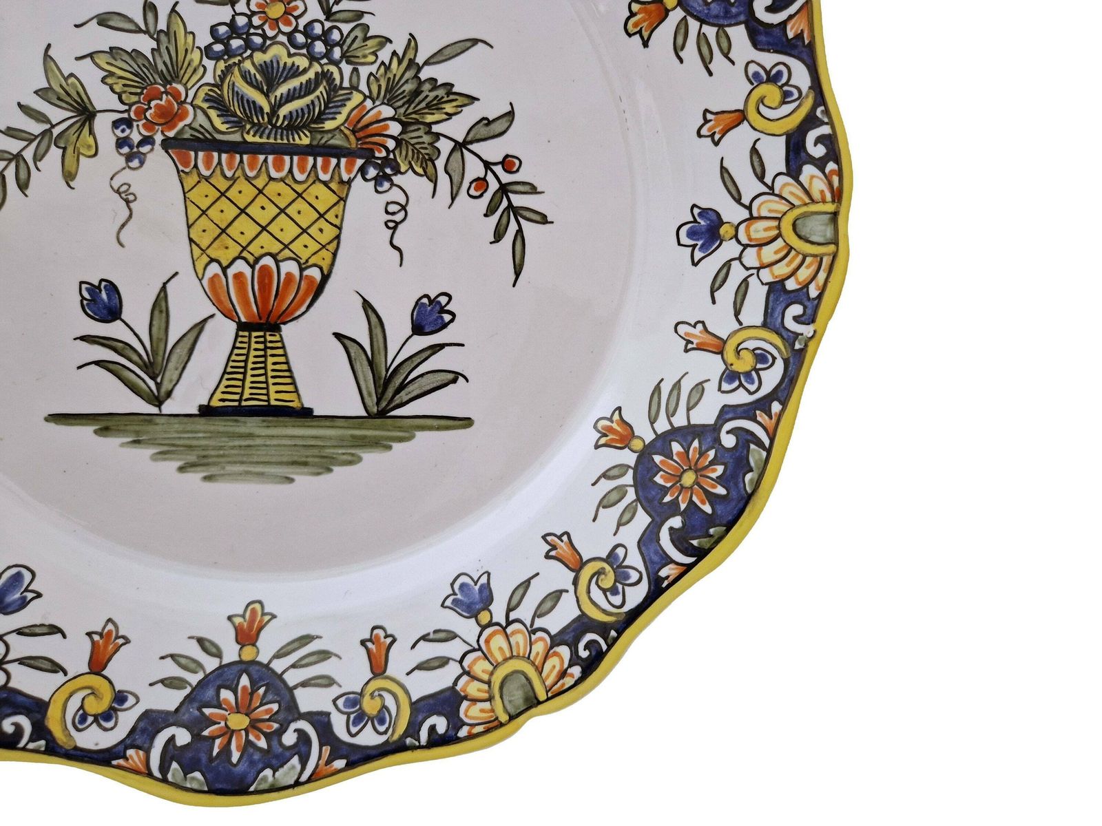 Desvres Faience Hand Painted Plate With Rouen Pattern Flowers By Geo Martel, French Country Kitchen Wall Decor, Vintage Lover Gift photo vintage