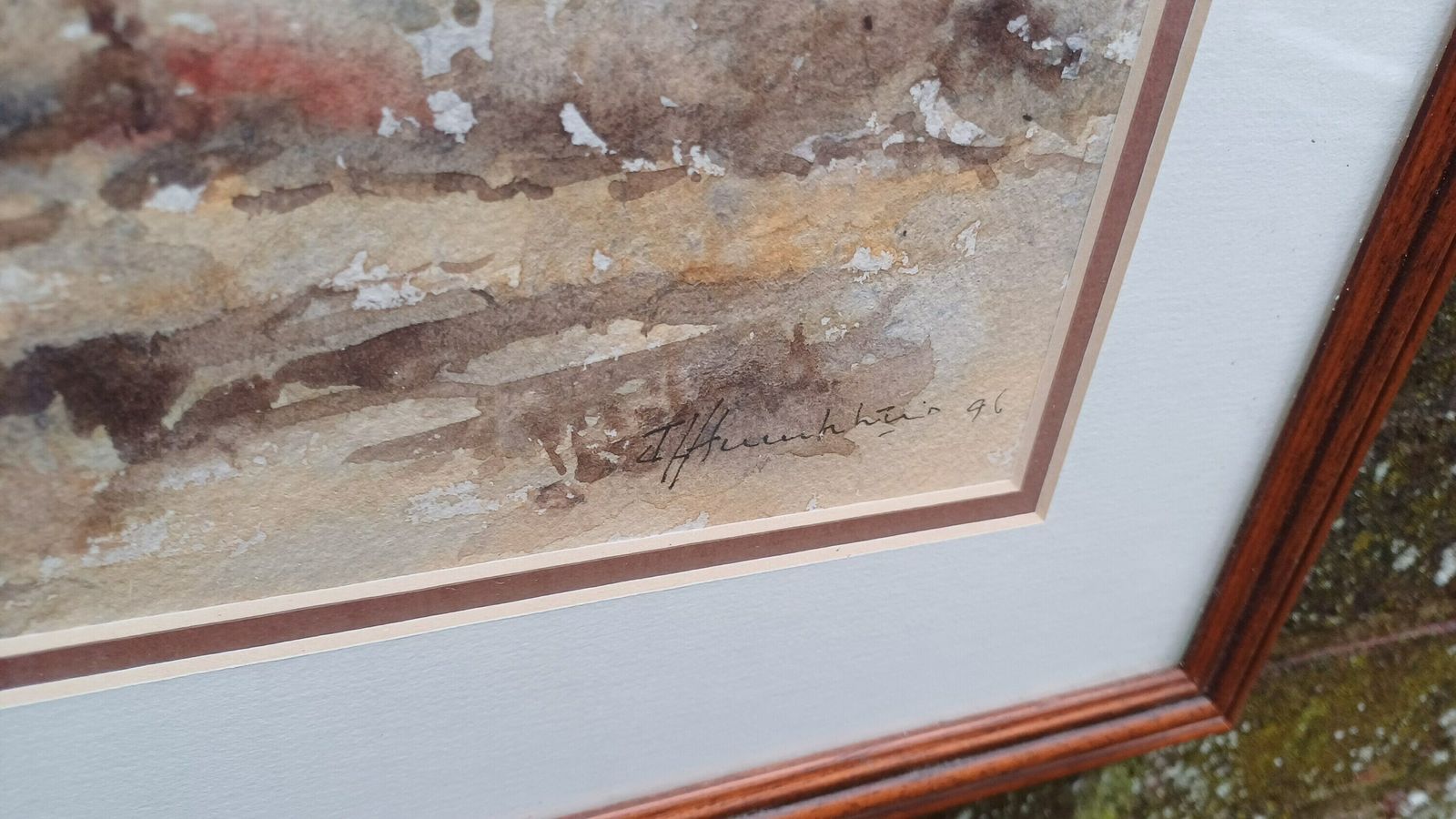 Quality Original Moddy Abstract Watercolour 'Late Autumn Landscape' John Humphries Wooden Frame. photo buy