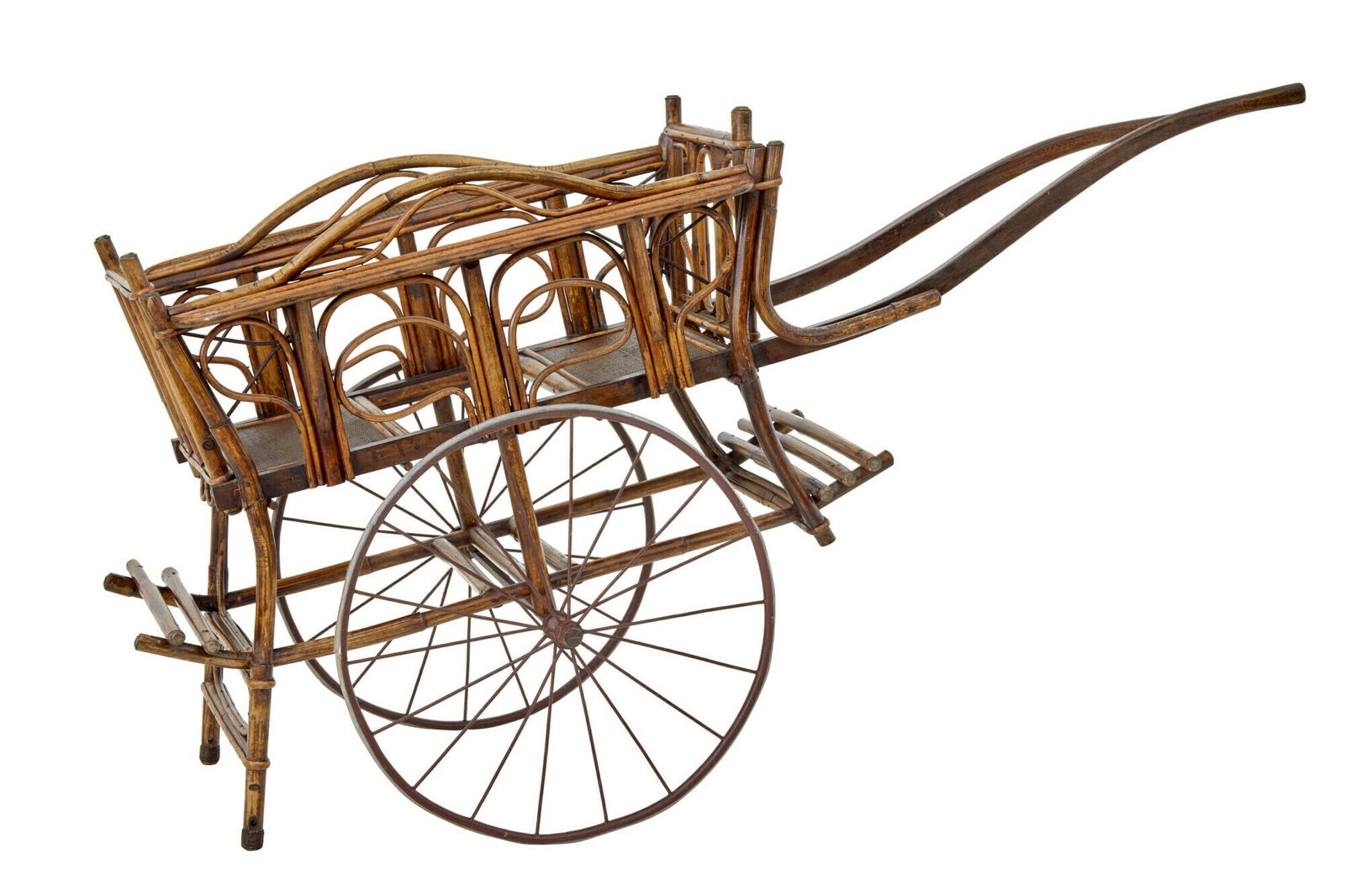 Early 20th Century Oriental Bamboo 2 Seat Child Carriage photo vinterior