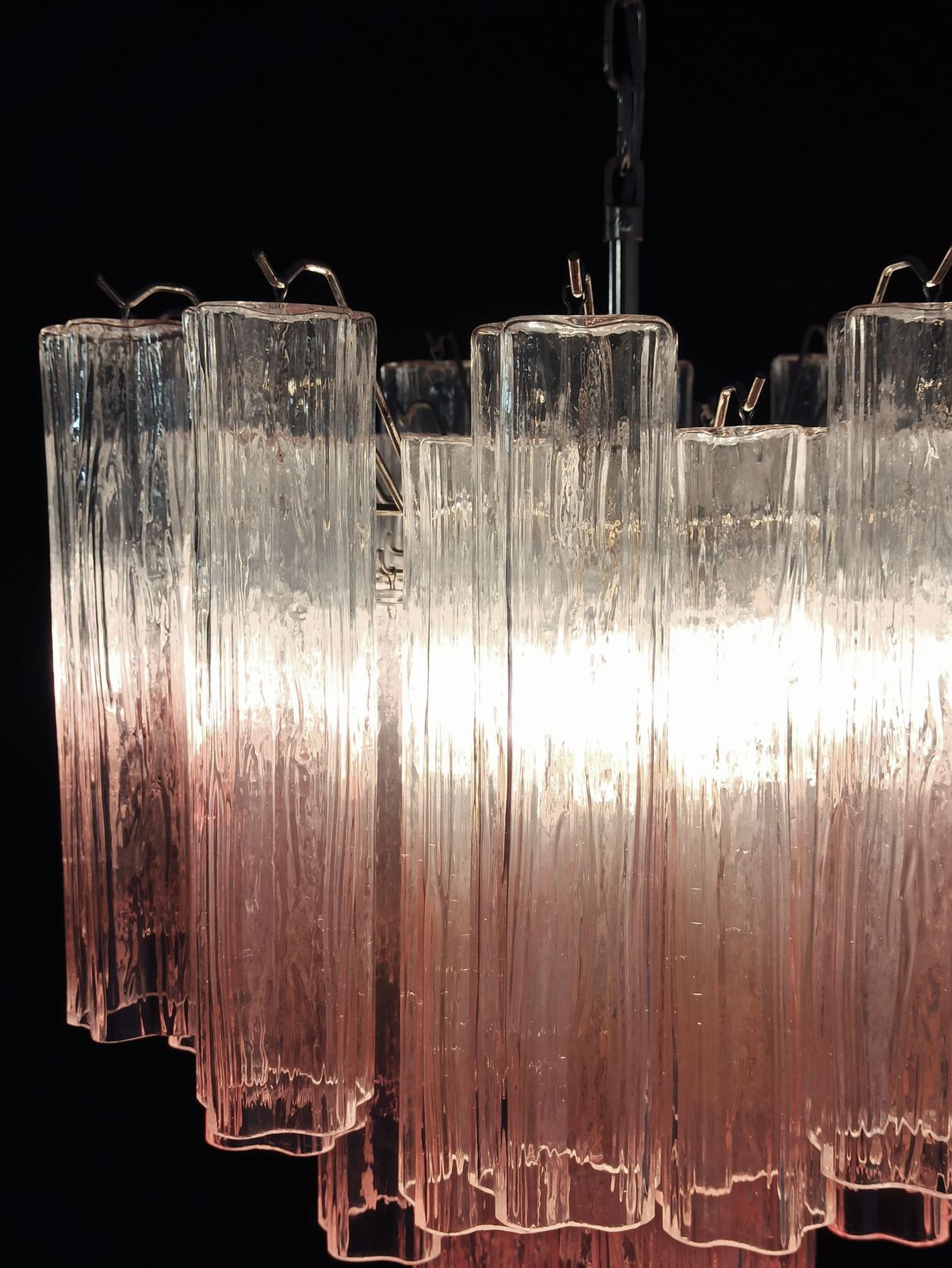 Fantastic Murano Glass Tube Chandelier   36 Shaded Pink Glass Tube photo for sale