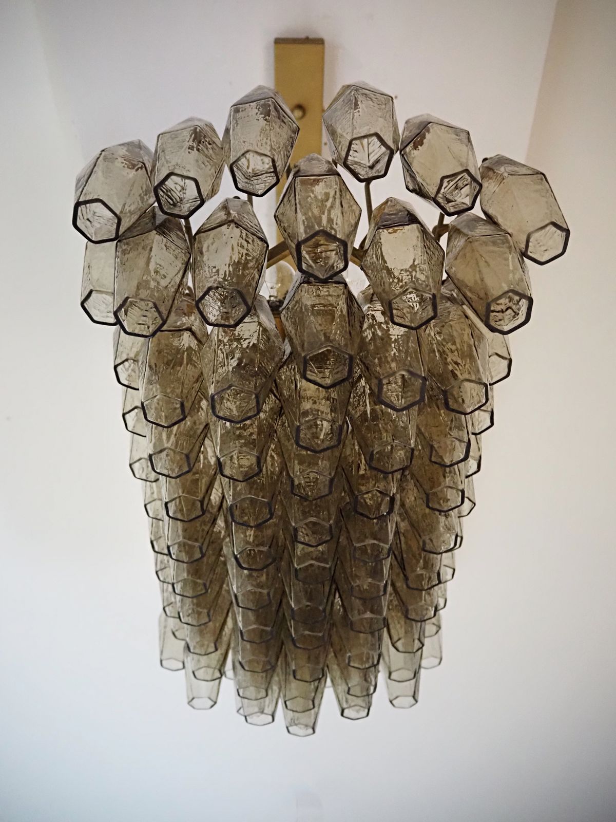 Elegant Murano Poliedri Chandelier   Carlo Scarpa   84 Smoked Glasses photo vinterior