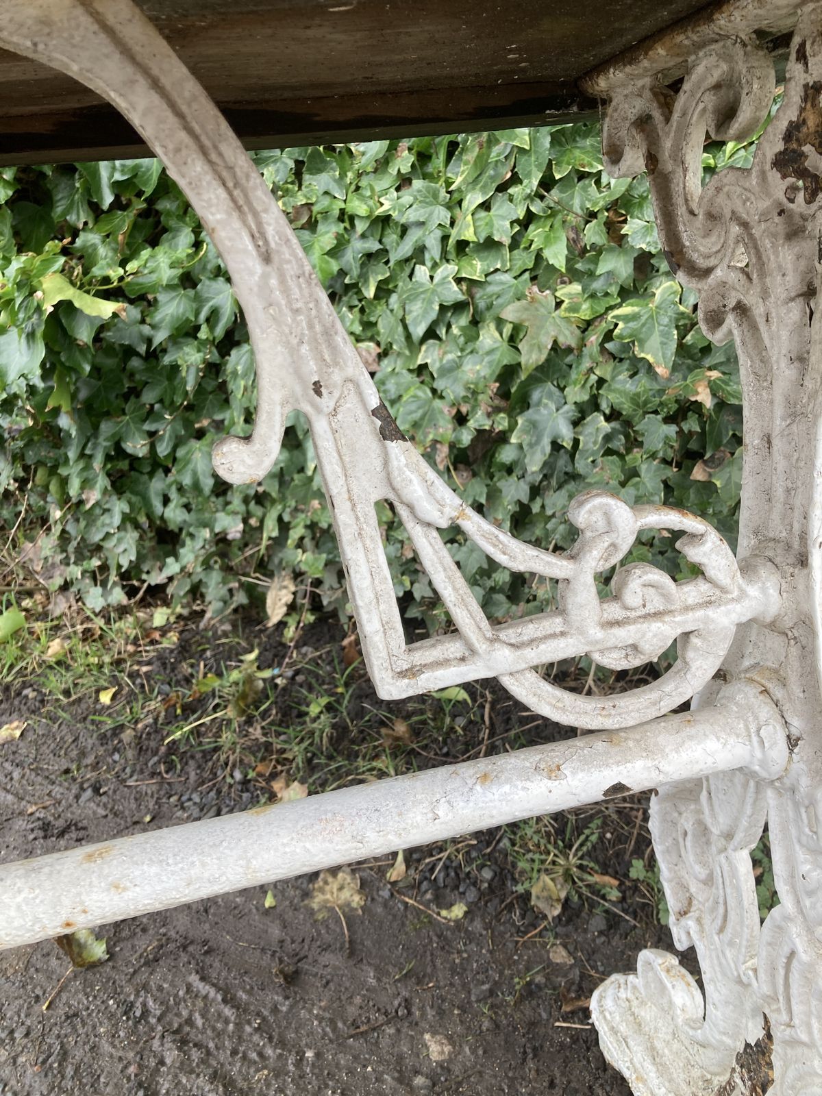 photo for sale Victorian White Cast Iron Base, Mahogany Top Garden Table