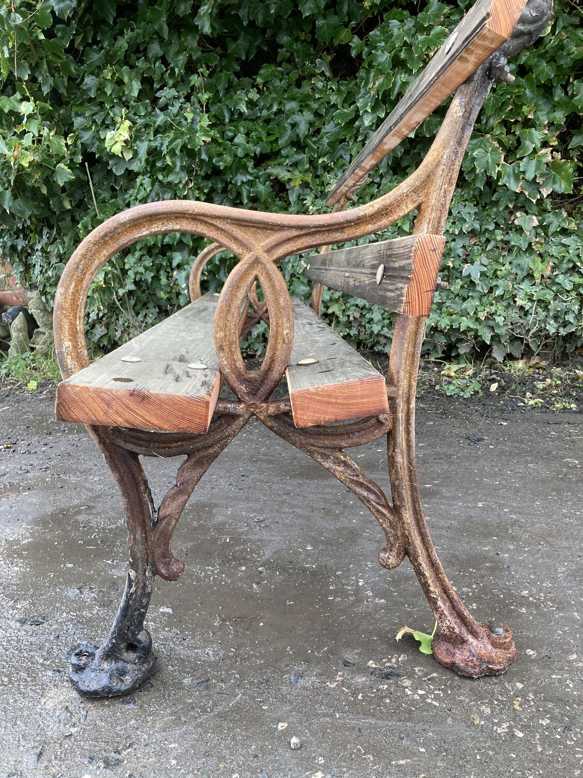 Victorian Cast Iron And Pitch Pine Bench photo vintage