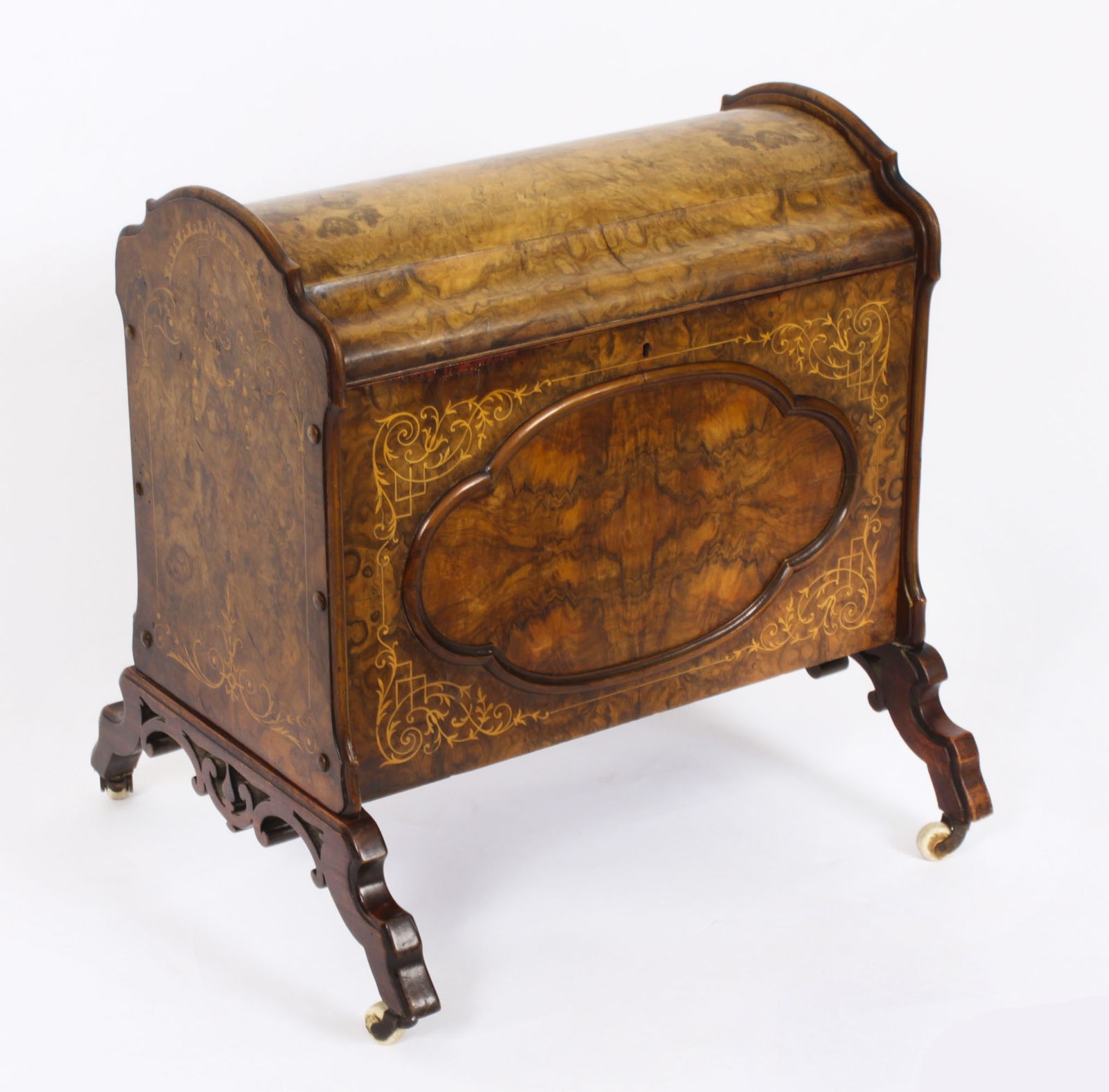 Victorian Burr Walnut & Inlaid Marquetry Canterbury Magazine Rack 19th C