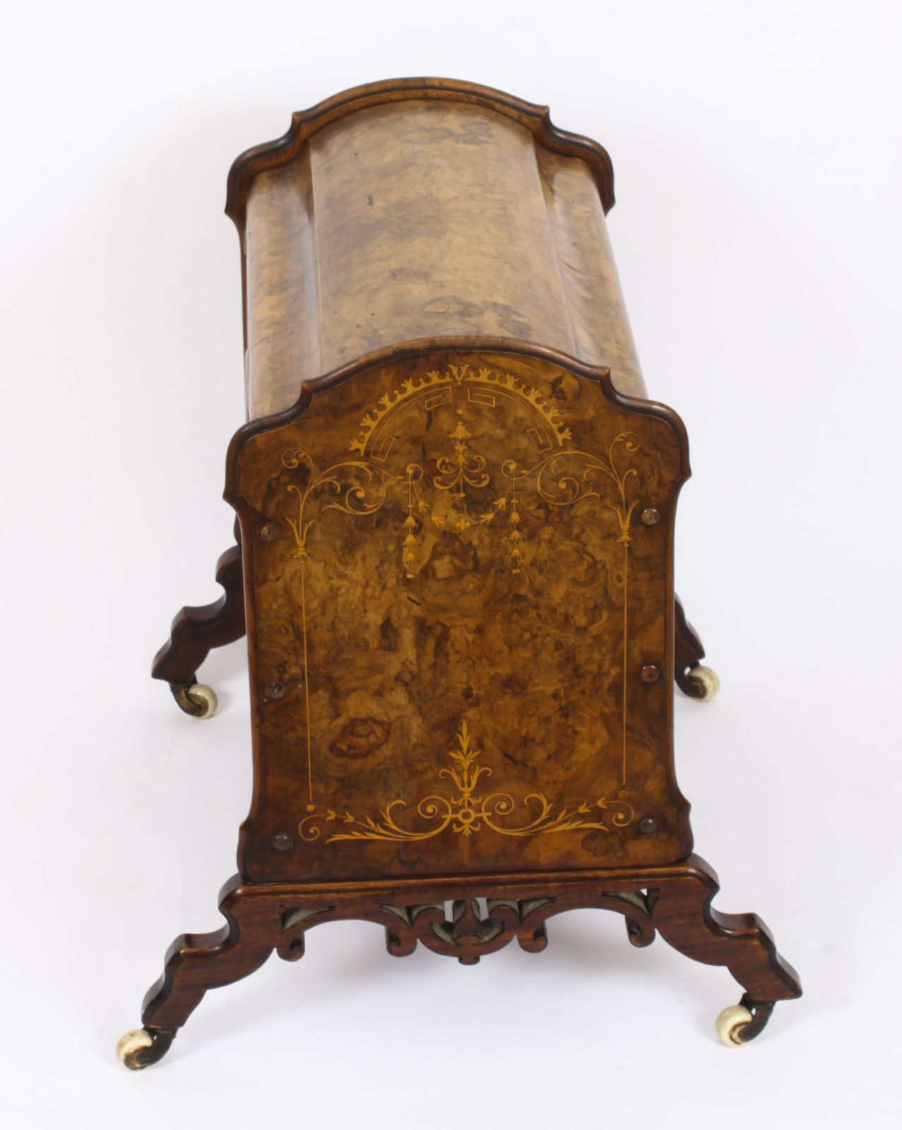 photo vintage Victorian Burr Walnut & Inlaid Marquetry Canterbury Magazine Rack 19th C