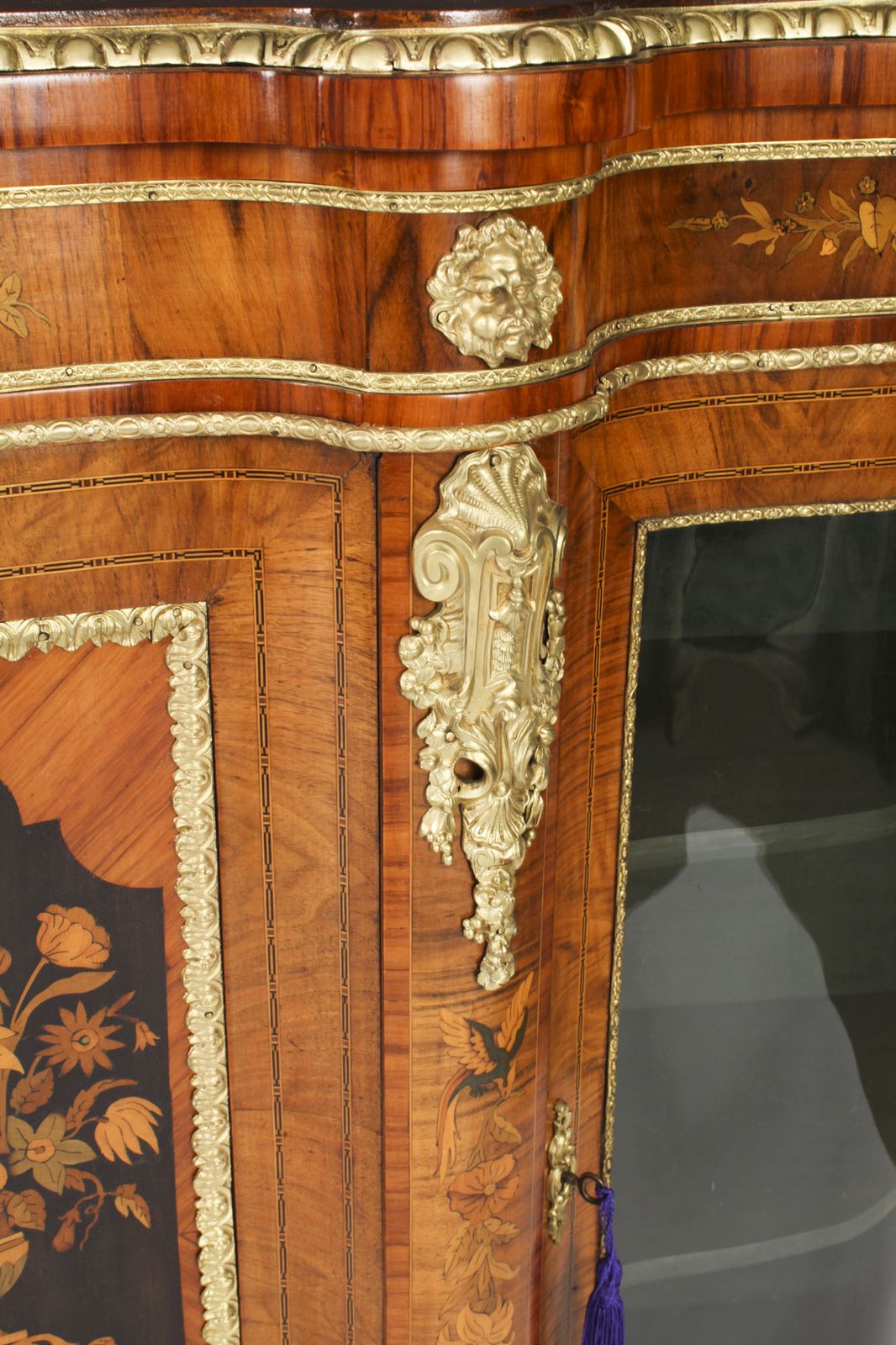 Antique Large Ormolu Mounted Walnut & Marquetry Serpentine Credenza 19th C photo buy