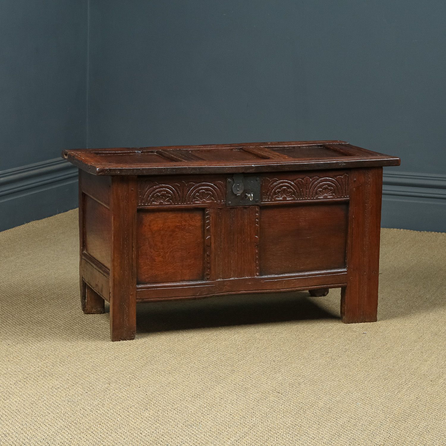 English 18th Century Georgian Oak Joined & Panelled Coffer Chest Blanket Box (Circa 1720) photo for sale