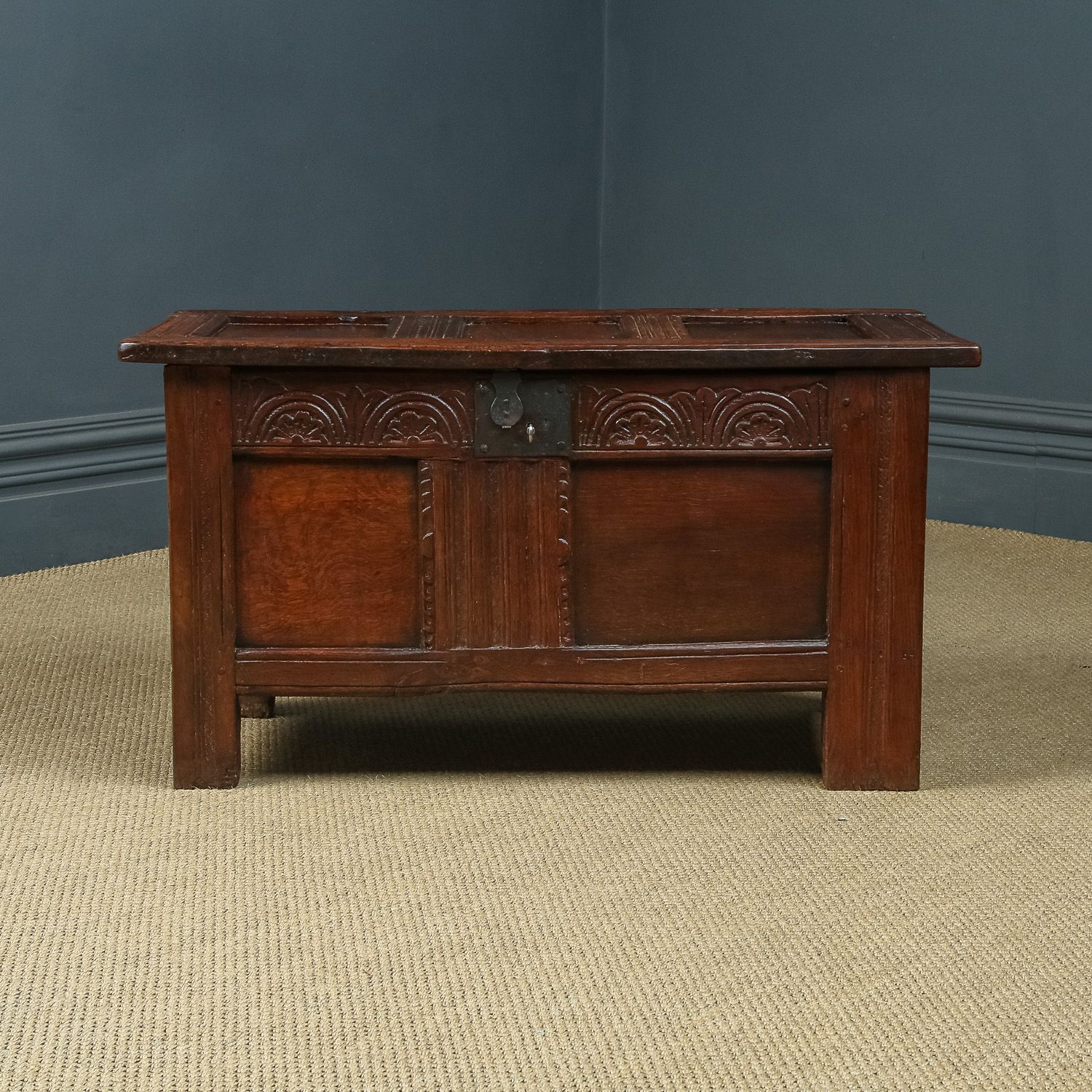 English 18th Century Georgian Oak Joined & Panelled Coffer Chest Blanket Box (Circa 1720) photo Furniture
