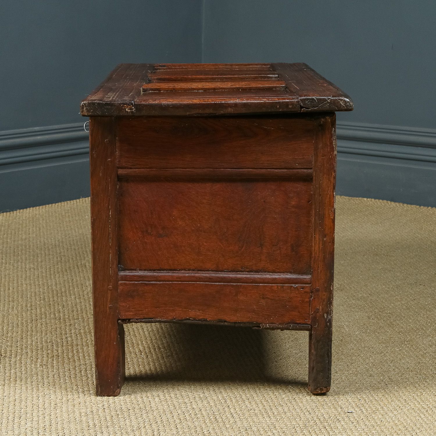 English 18th Century Georgian Oak Joined & Panelled Coffer Chest Blanket Box (Circa 1720) photo vintage