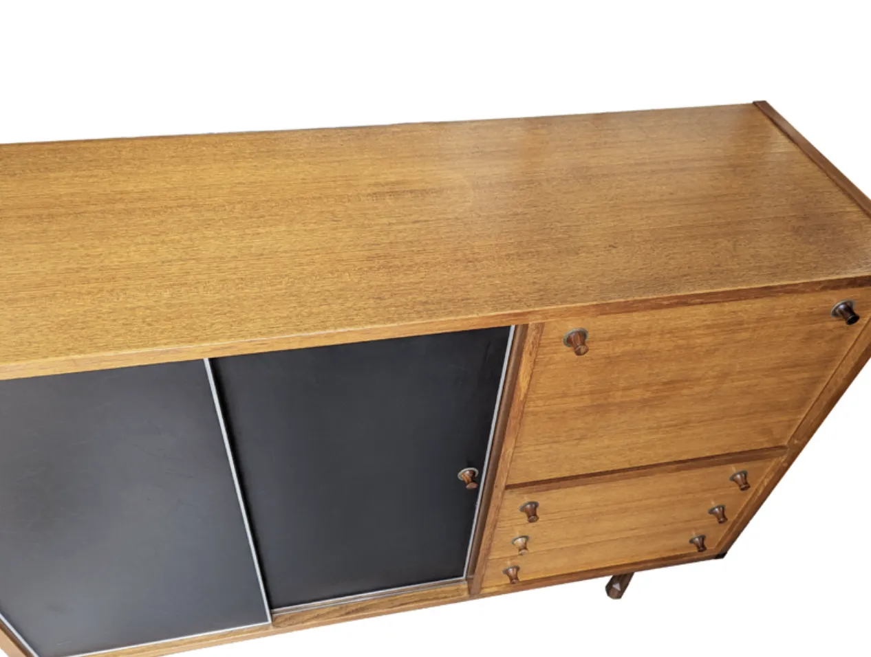 photo vinterior Italian Teakwood & Black Skai 1960s Sideboard By G. Coslin For 3v Arredamenti