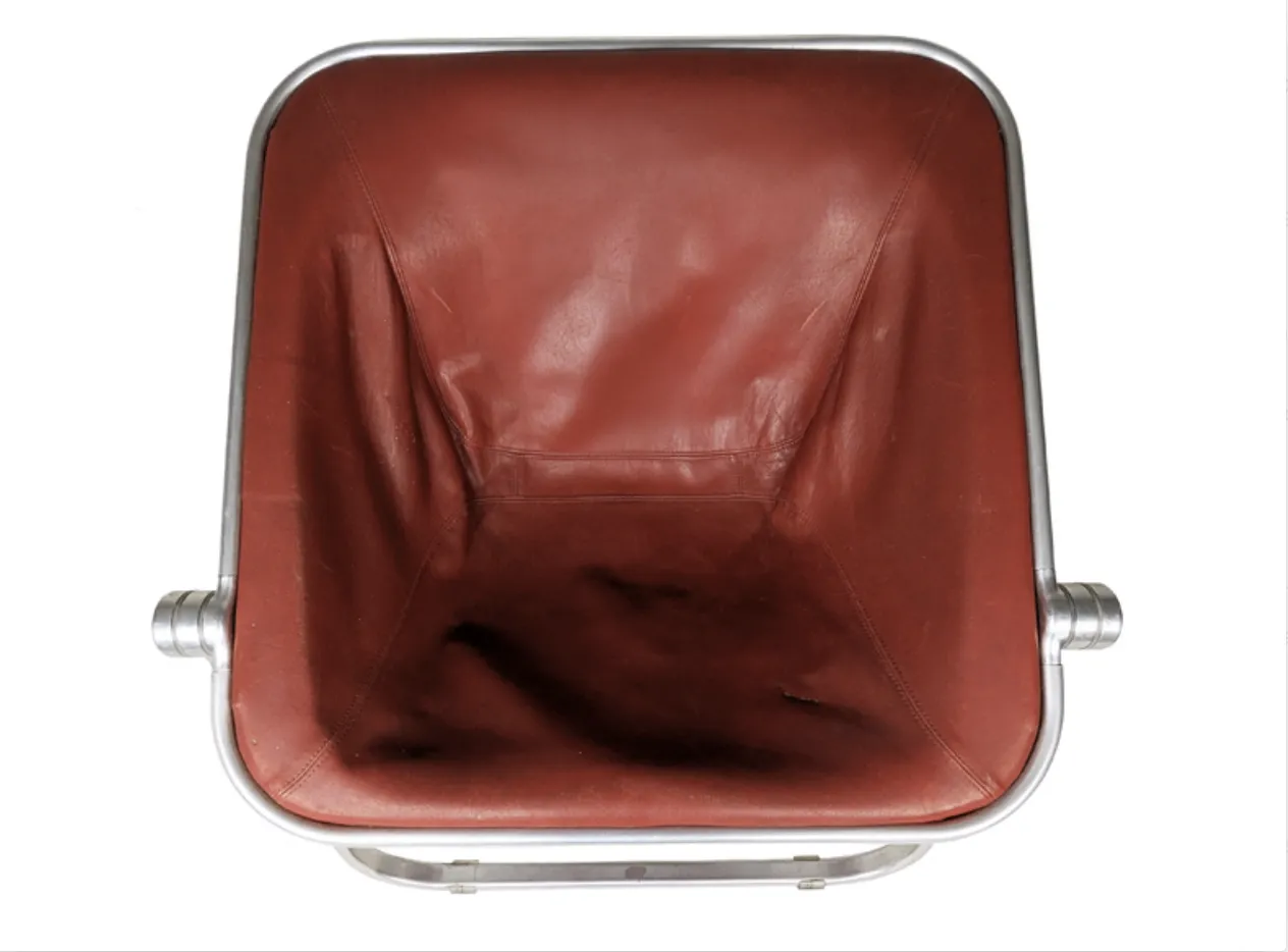 Furniture Red Skai & Aluminum Plona Folding Chair By G. Piretti For Anonima Castelli, 1960s photo