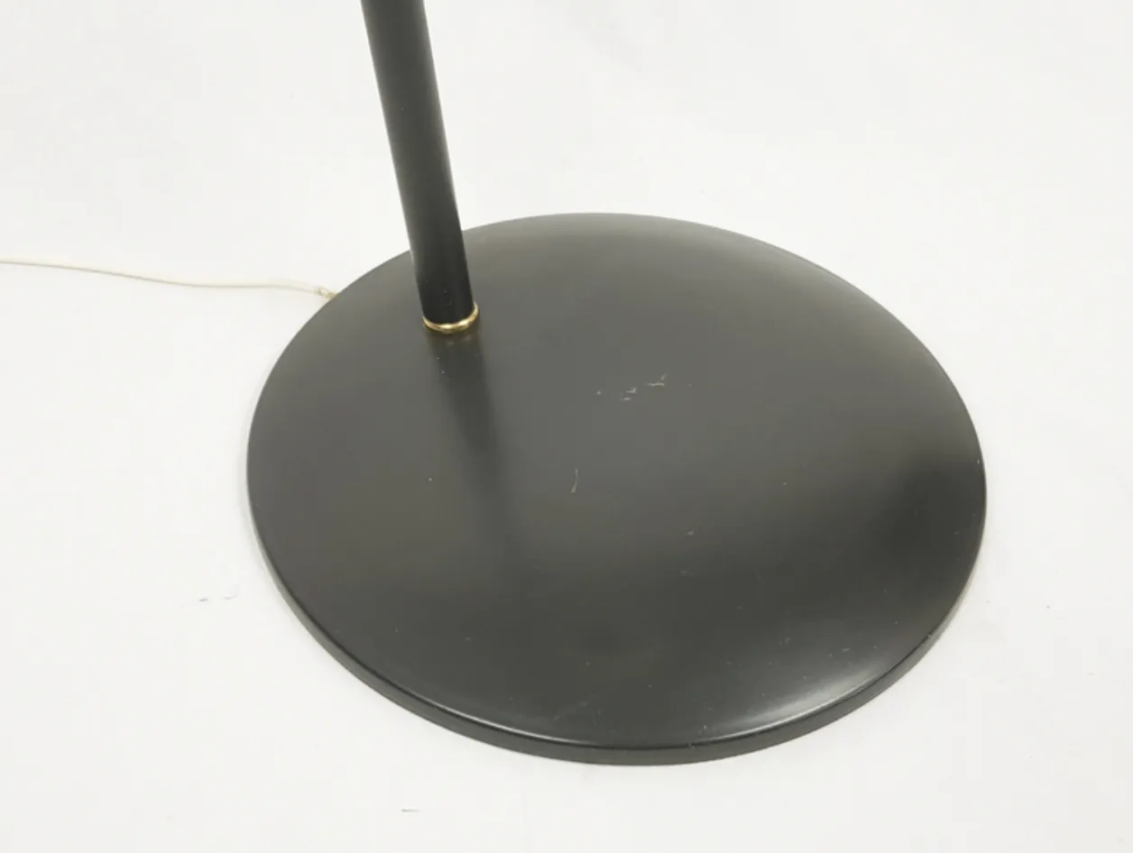 Black Metal, Brass & White Glass Floor Lamp Attrib. To Stilnovo, 1950s photo vinterior