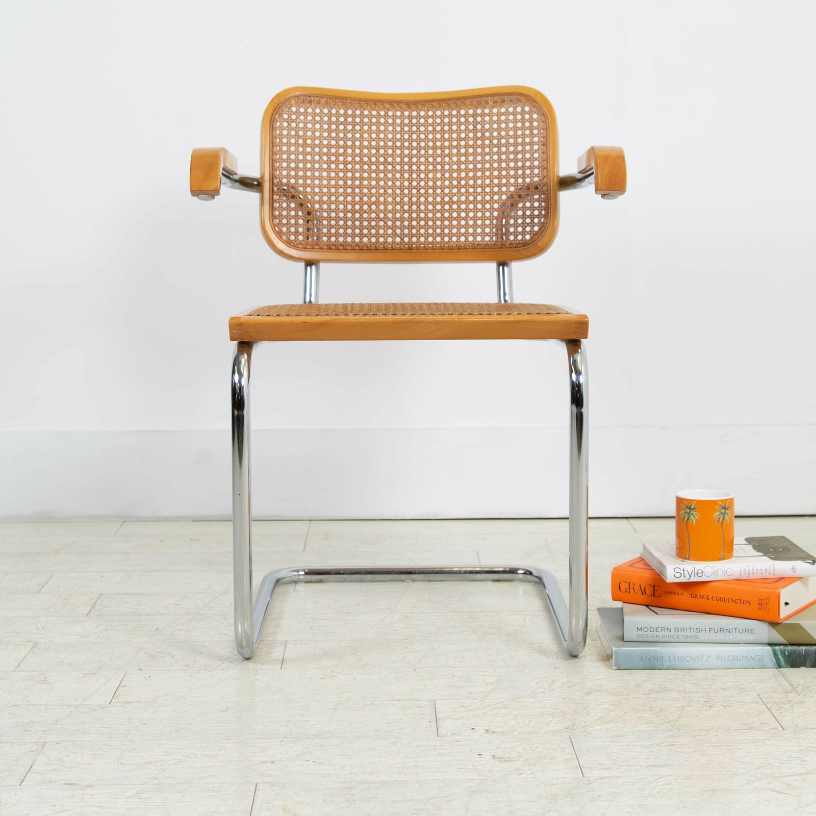 photo vintage Marcel Breuer Style Cane And Chrome Armchair By Cidue C1970
