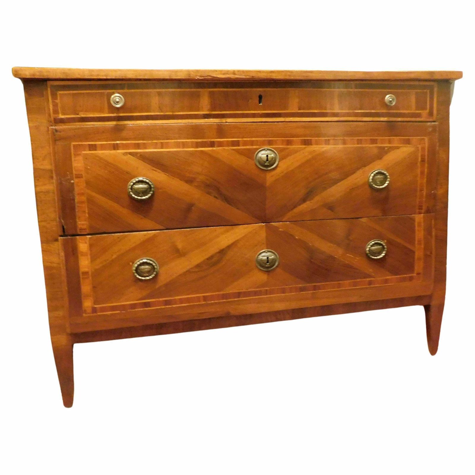 Dresser, Louis XVI Chest Of Drawers, Veneered And Inlaid, Genoa (Italy)