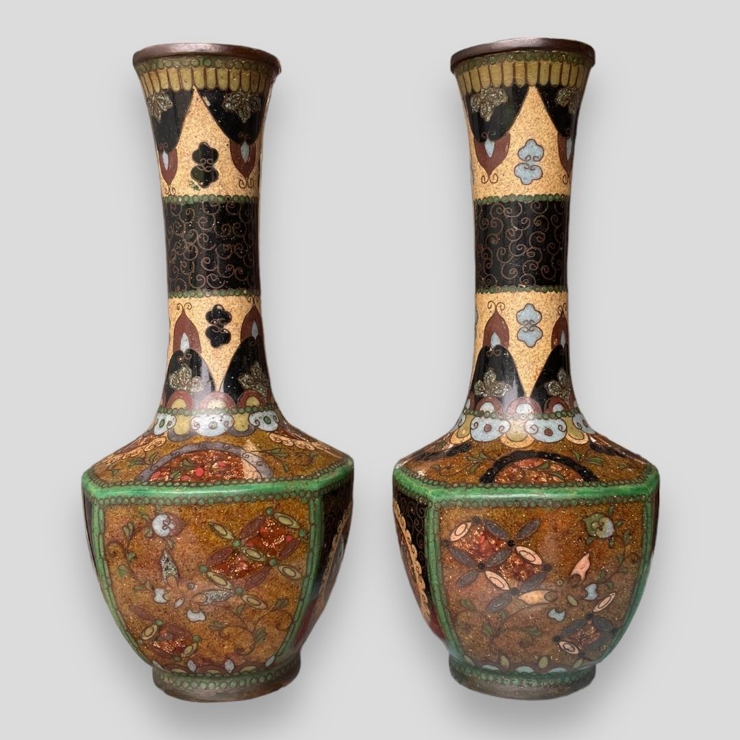 A Pair Of Japanese Cloisonné Mallet Shaped Vases photo furniture
