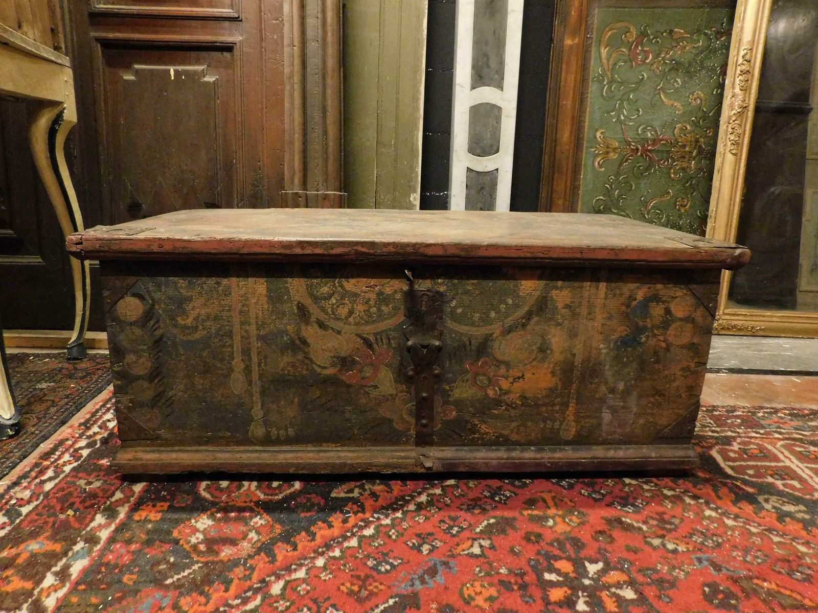 Old Opening Chest, Lacquered And Painted On Larch Wood, Italy photo furniture