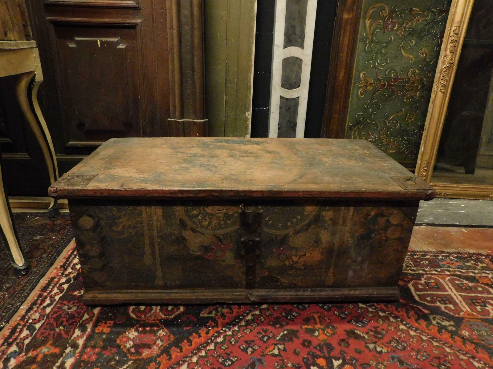 Old Opening Chest, Lacquered And Painted On Larch Wood, Italy photo Furniture