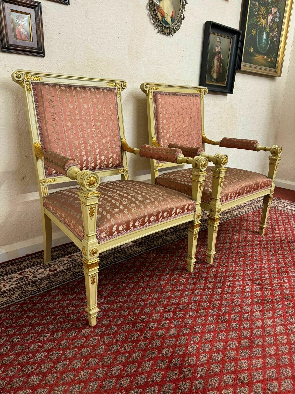 Stunning Pair Of French Antique Upholstered Armchairs Circa 1880 photo furniture