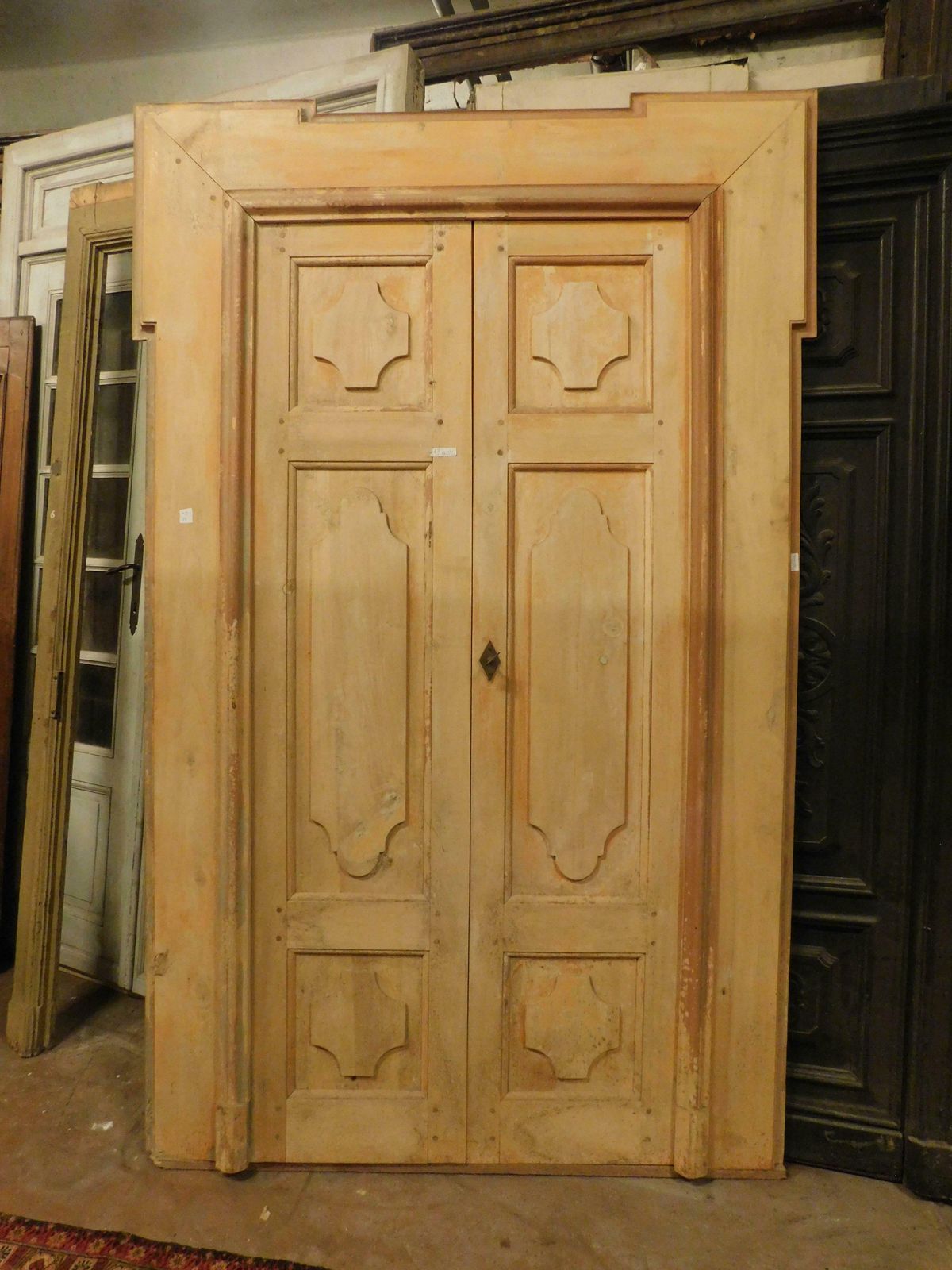 Set Of 8 Lacquered Poplar Double Doors With Original Frame, Italy photo for sale