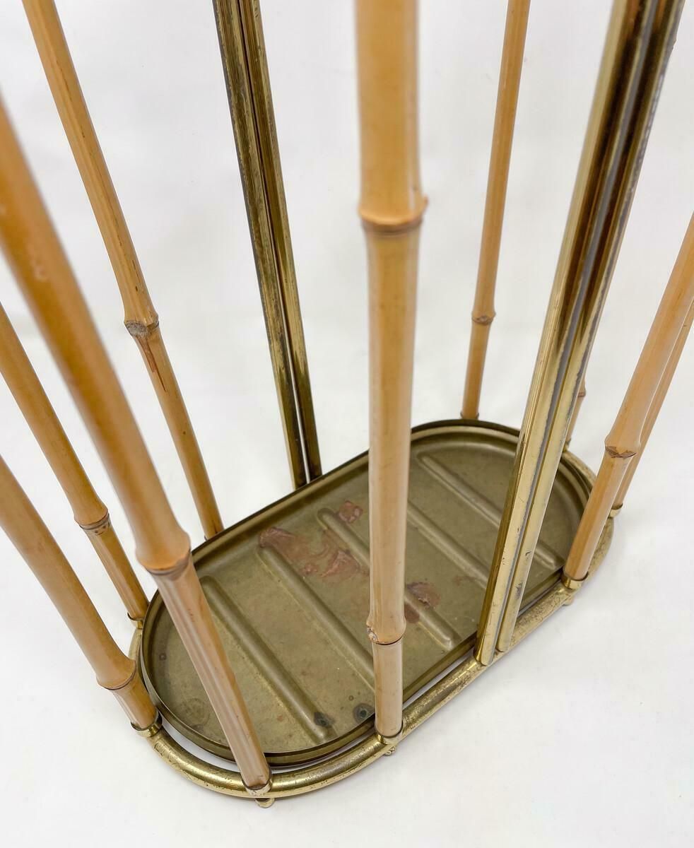 Mid Century Moder Bamboo And Brass Umbrella Stand, 1950s photo 1018.0