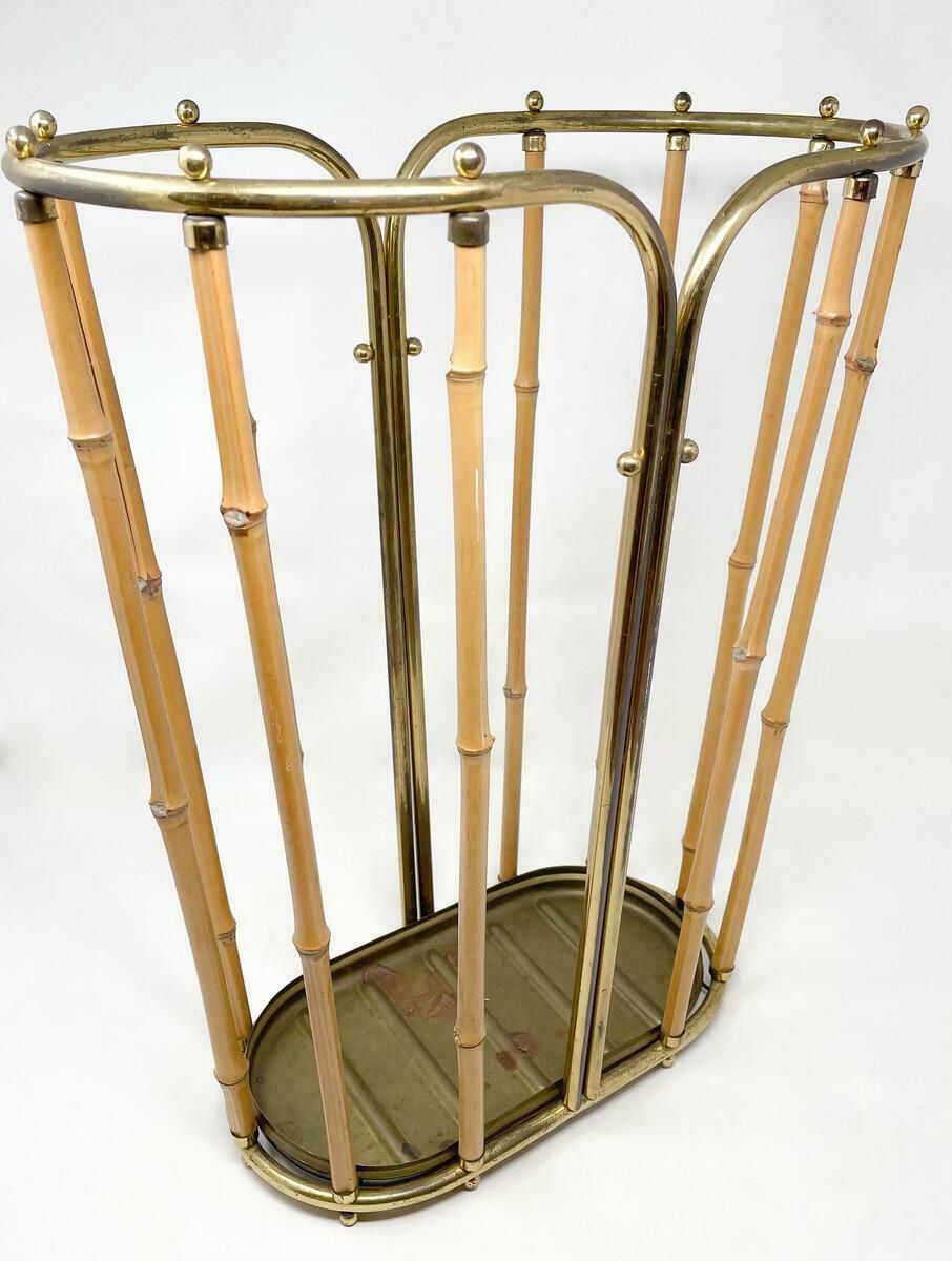 Mid Century Moder Bamboo And Brass Umbrella Stand, 1950s photo buy