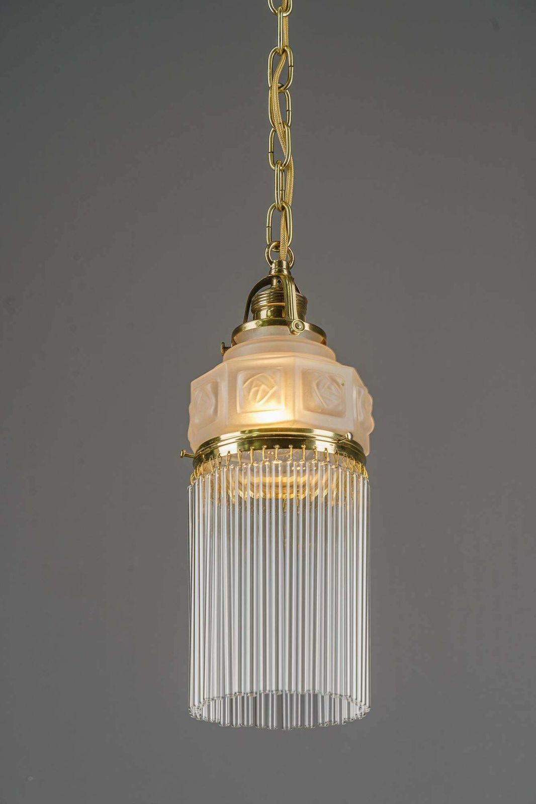 photo for sale Art Deco Pendant Around 1920s With Frosted Glass Shade Vienna 1920s