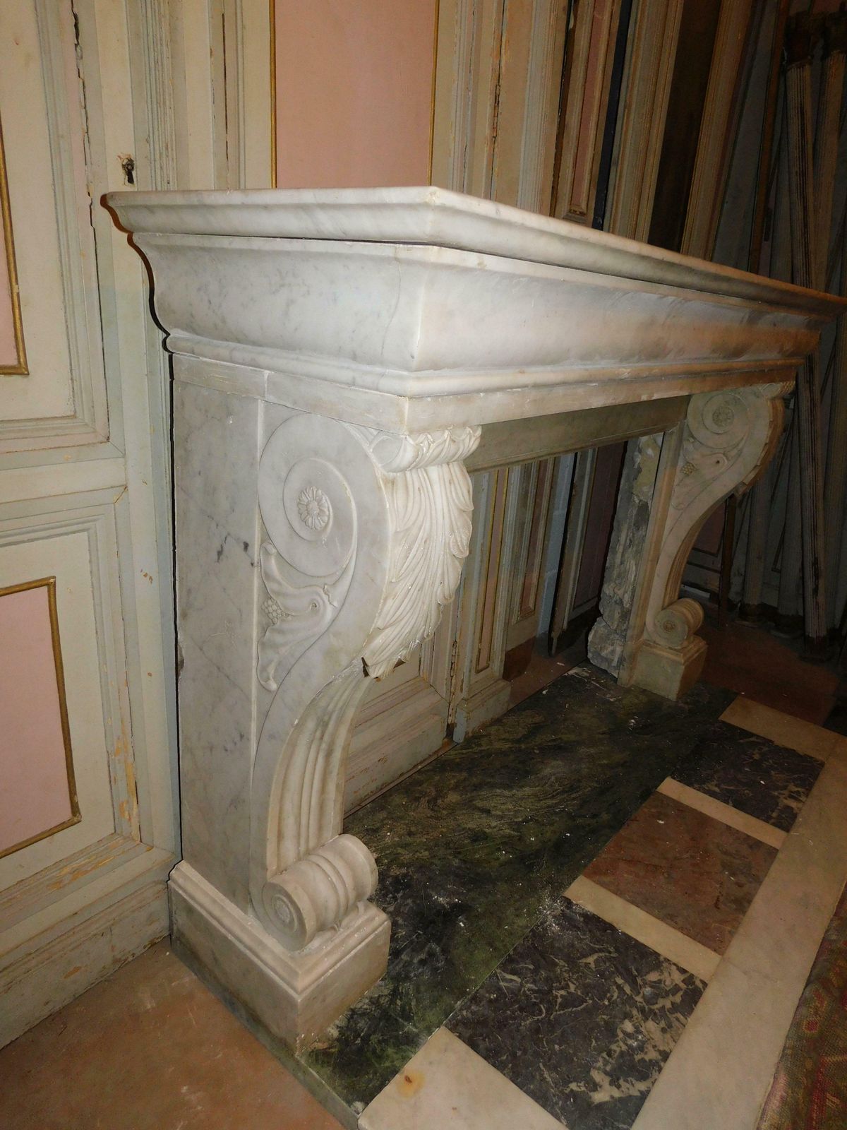 Old White Carrara Marble Mantle Fireplace With Sculpted Legs, France photo furniture