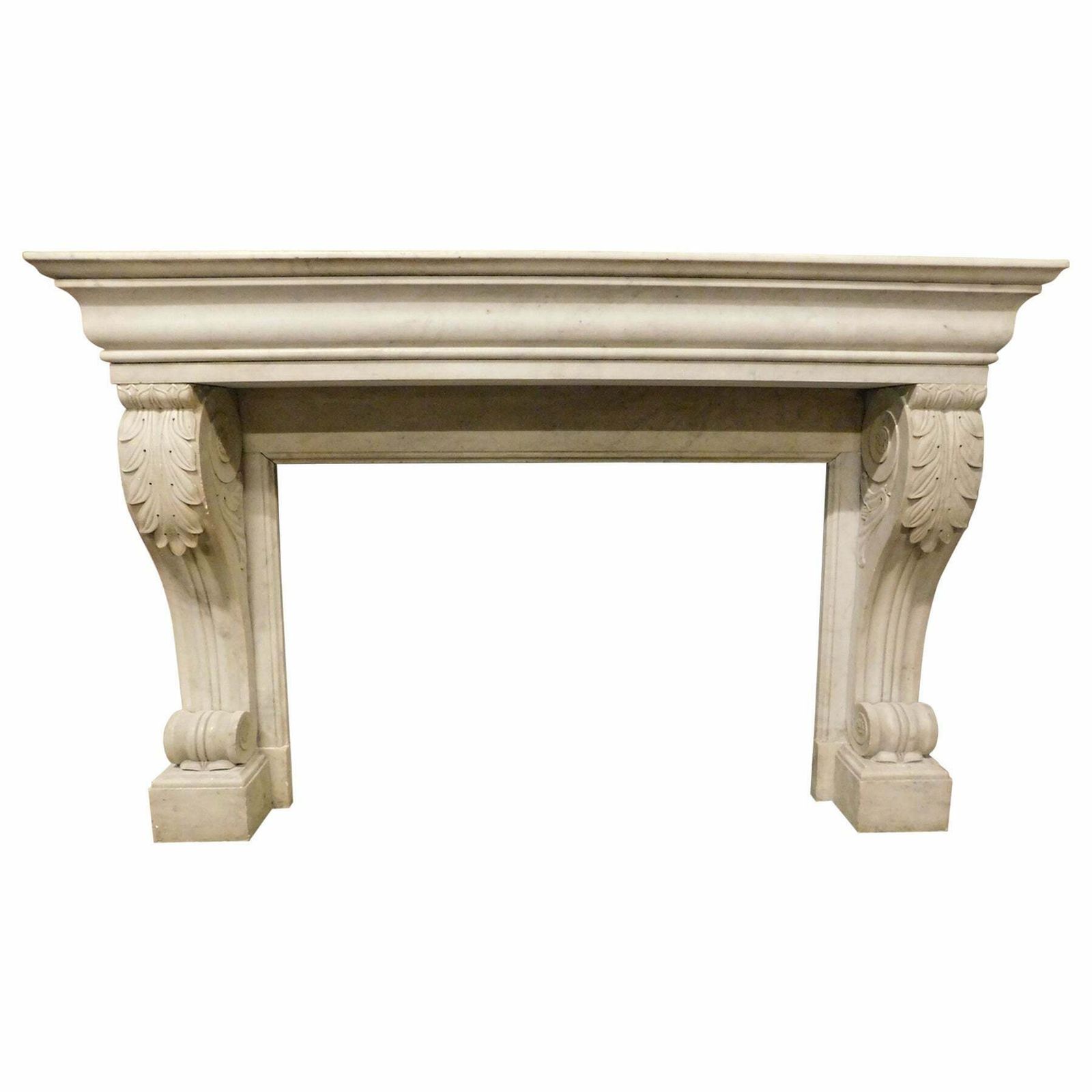 Old White Carrara Marble Mantle Fireplace With Sculpted Legs, France photo buy