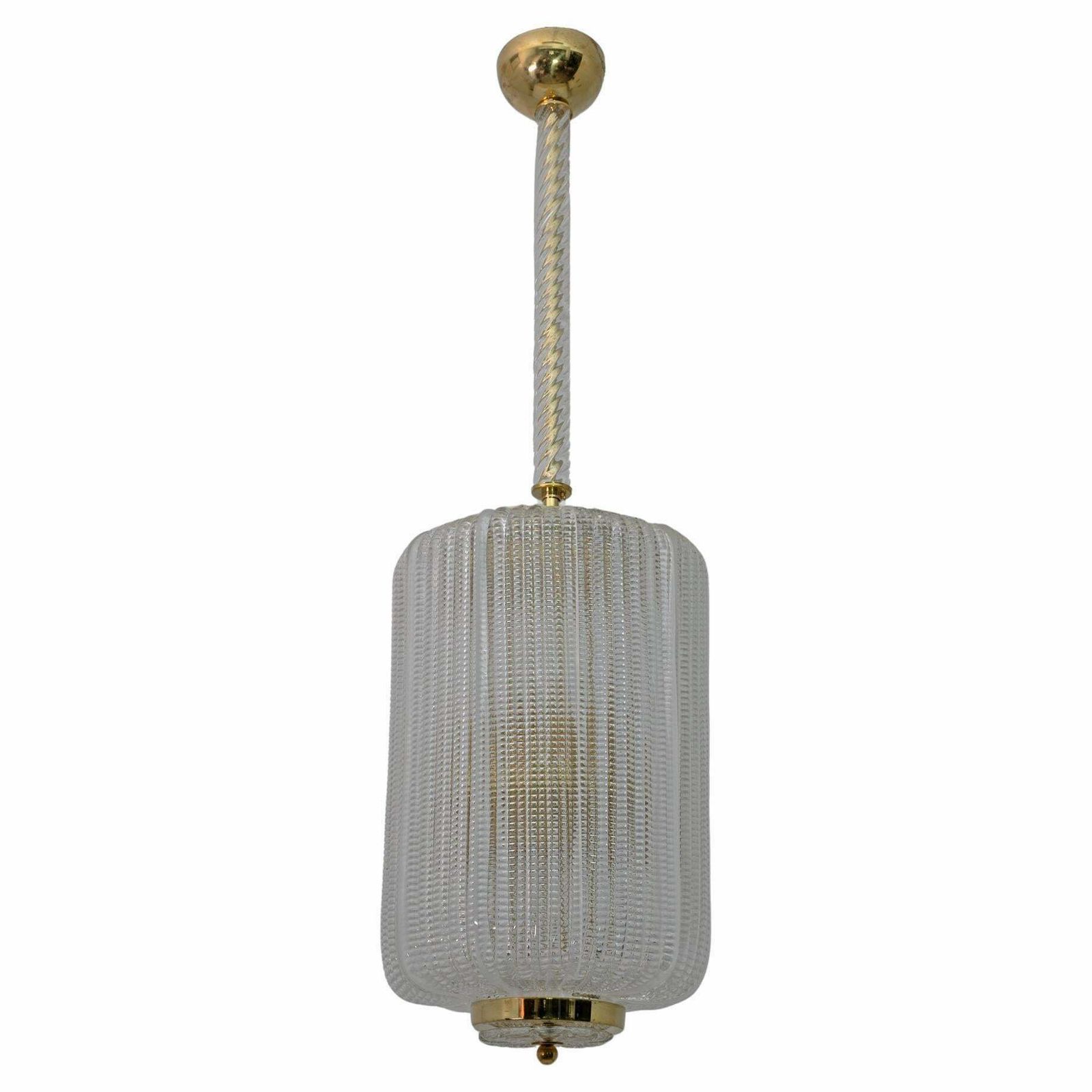Attributed To Tomaso Buzzi Art Dèco Style Brass Murano Glass Lantern Chandelier