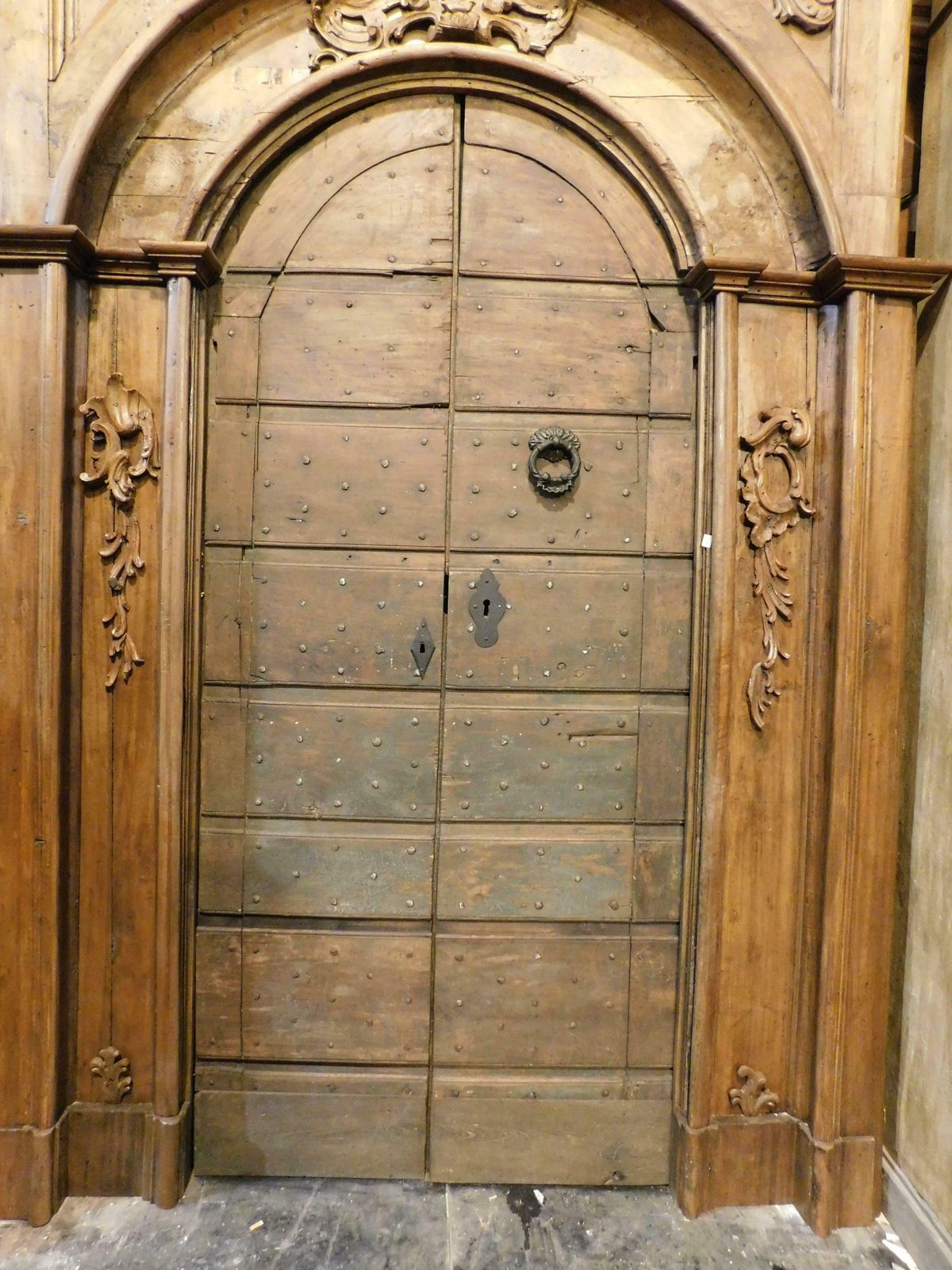 Old Door In Poplar With Nails, Rustic And Curtained, Italy photo Home Fixtures
