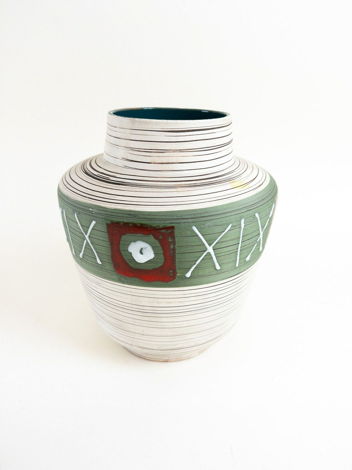 West German Pottery Vase   Carstens Tönnieshof Ceramic Vase   Cream, Brown, Red And Green Vase photo vinterior