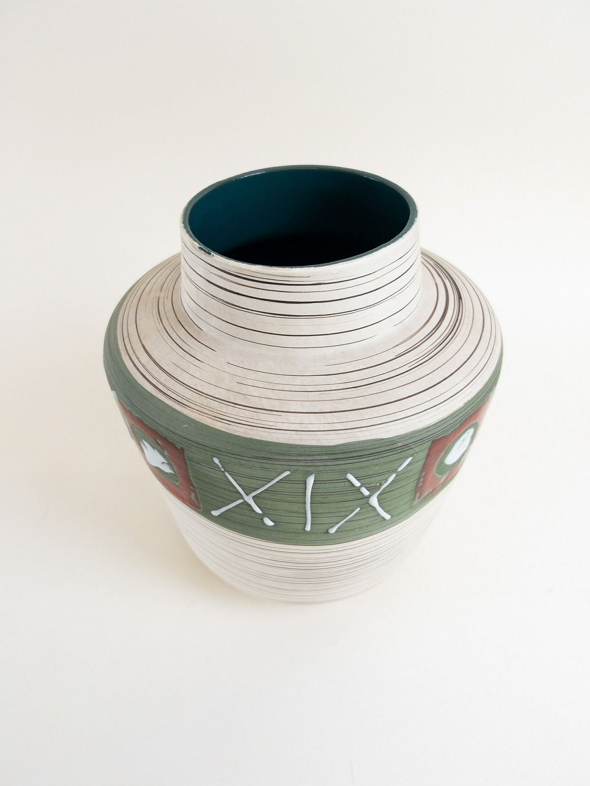 West German Pottery Vase   Carstens Tönnieshof Ceramic Vase   Cream, Brown, Red And Green Vase photo buy