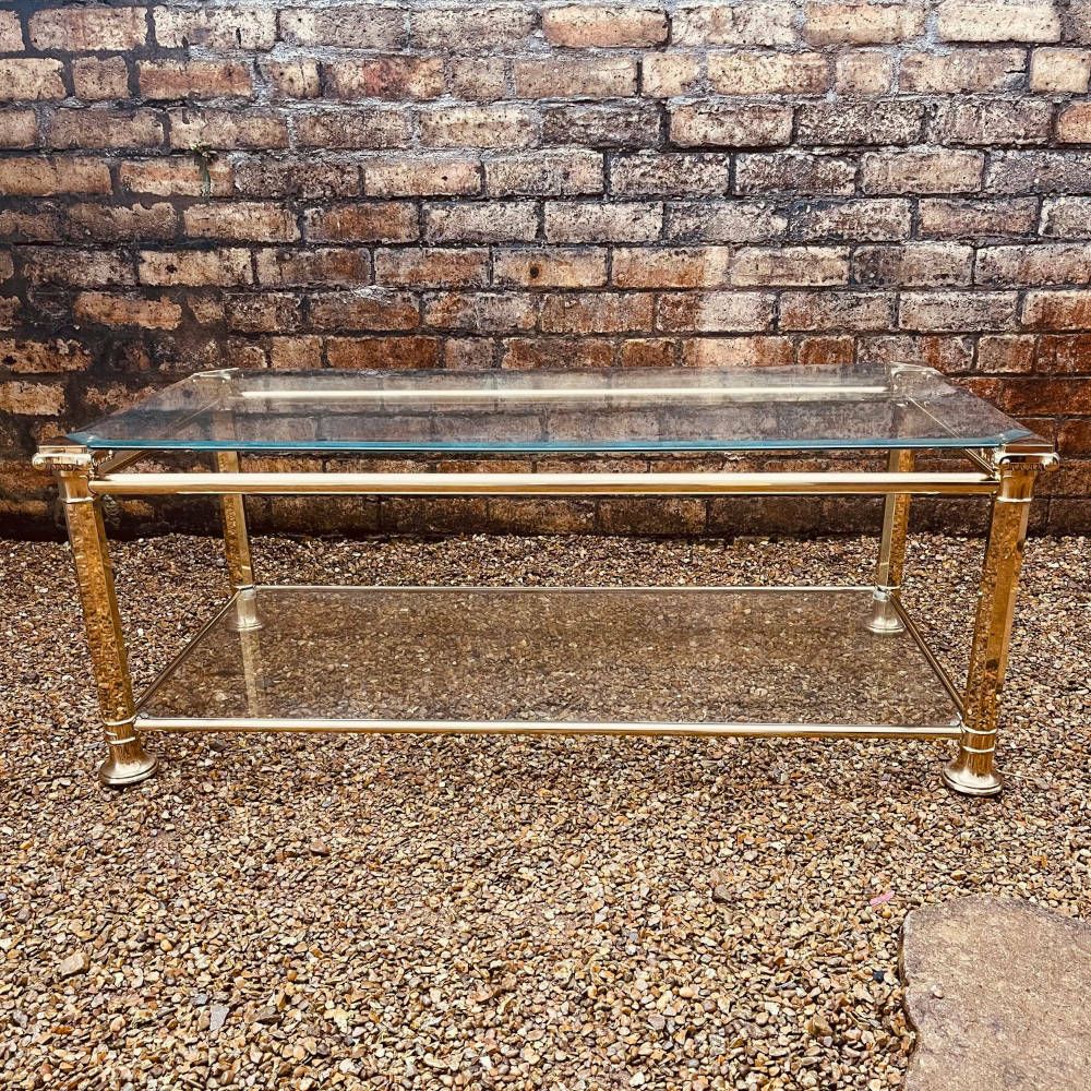 Vintage Mid Century Gilt Metal Hollywood Regency Italian Two Tier Coffee Table photo Furniture