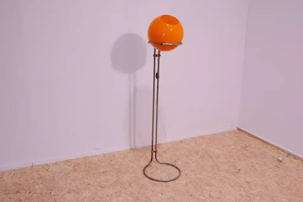 Atomic Age Orange Glass Floor Lamp By Tibor Hazi Hungary 1973