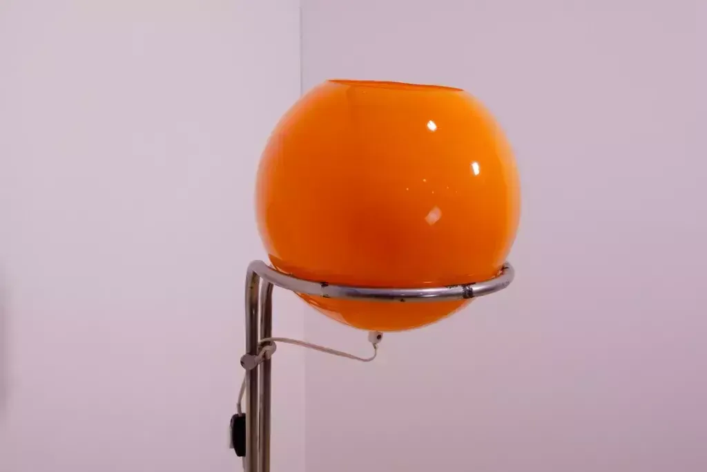 Atomic Age Orange Glass Floor Lamp By Tibor Hazi Hungary 1973 photo Lighting