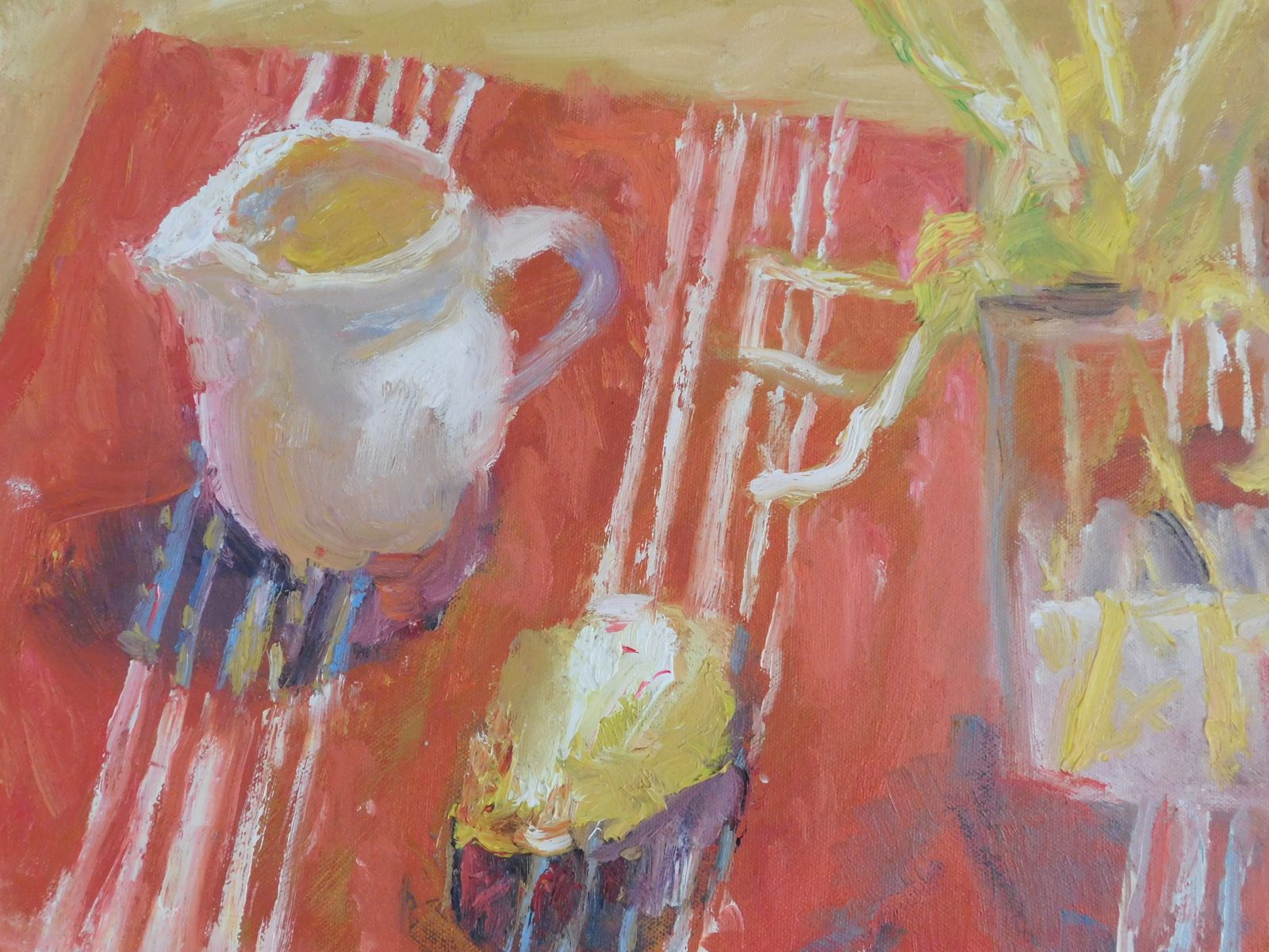 The Red And White Striped Cloth:  Original Oil Painting By Alice Mumford photo furniture