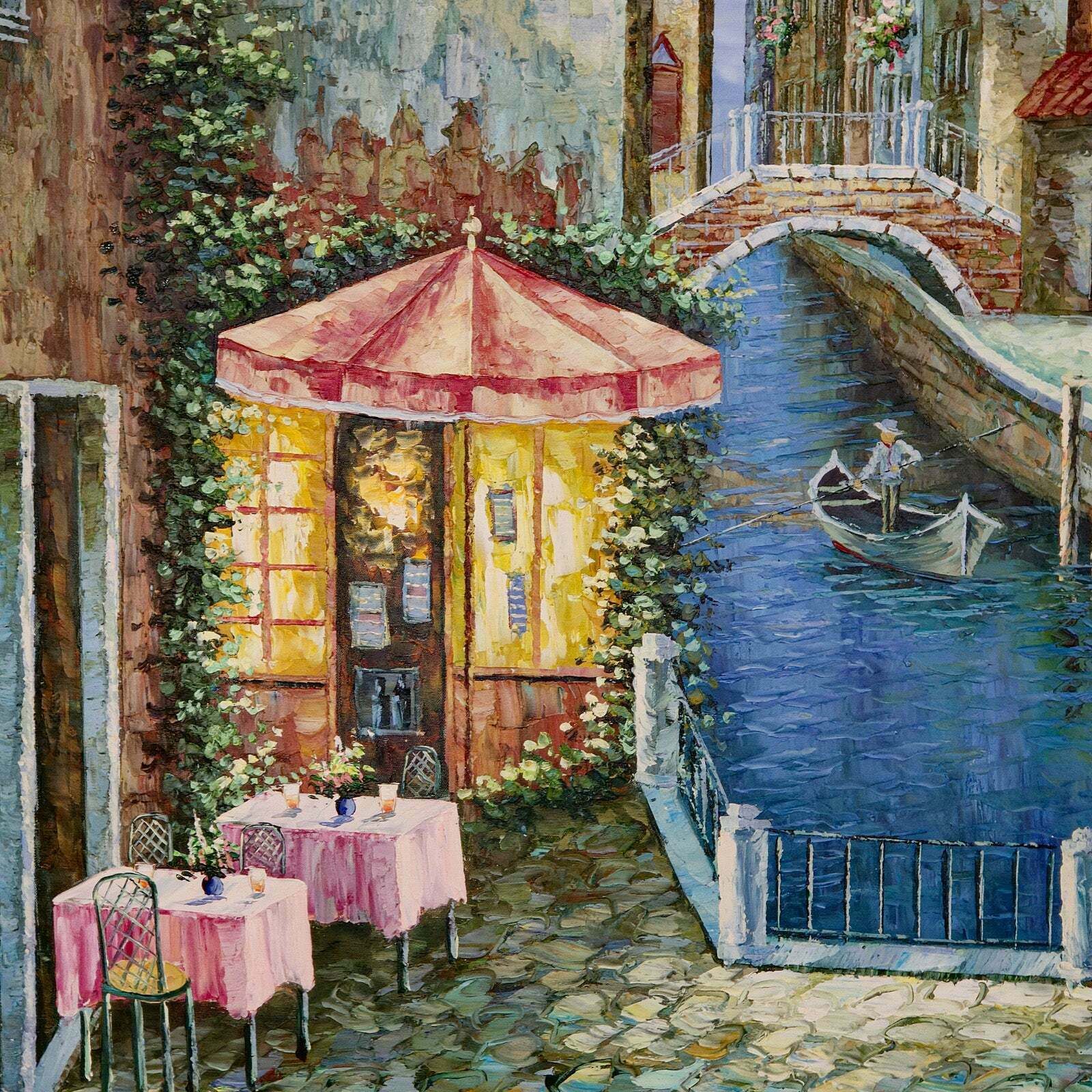 Large Vintage Oil On Canvas, Venice, Painting, Venetian Street Scene, Framed Art photo 1395.0