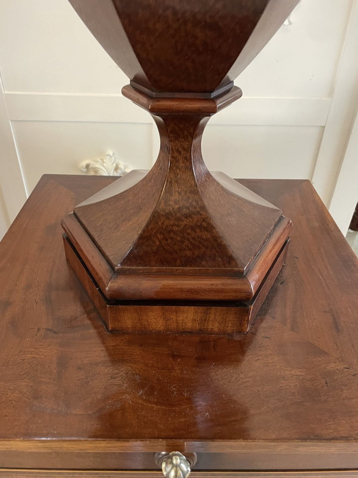 Rare Pair Of Antique Outstanding Quality Mahogany Inlaid Wine Urns On Original Pedestal Cupboards photo furniture