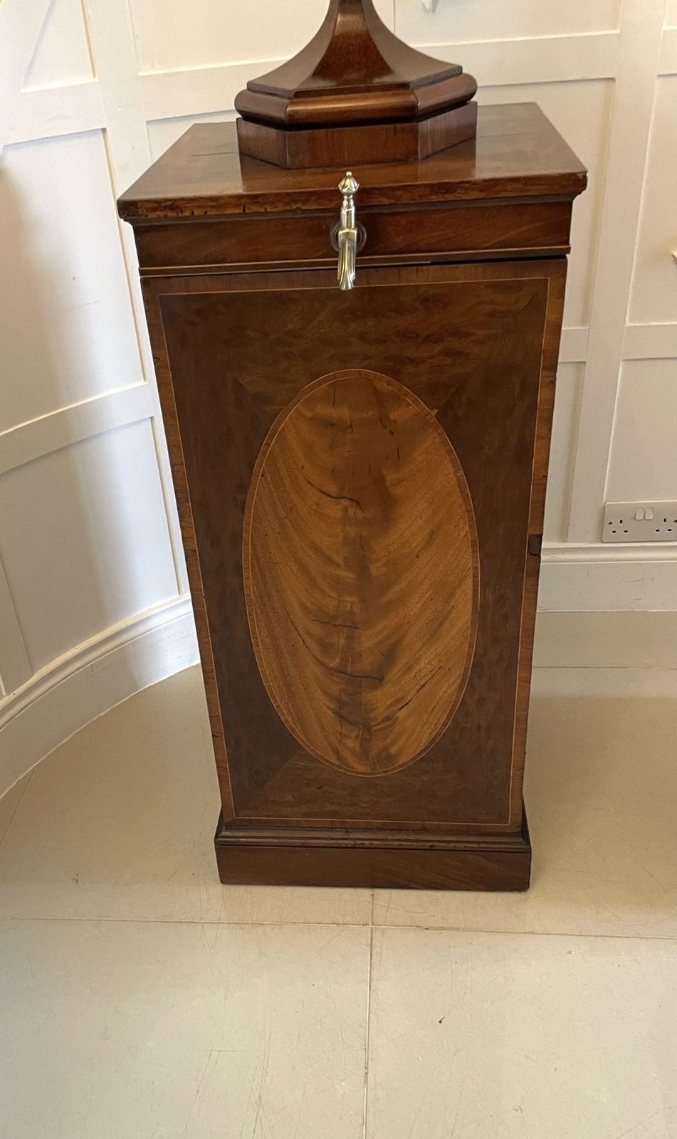 Rare Pair Of Antique Outstanding Quality Mahogany Inlaid Wine Urns On Original Pedestal Cupboards photo vintage