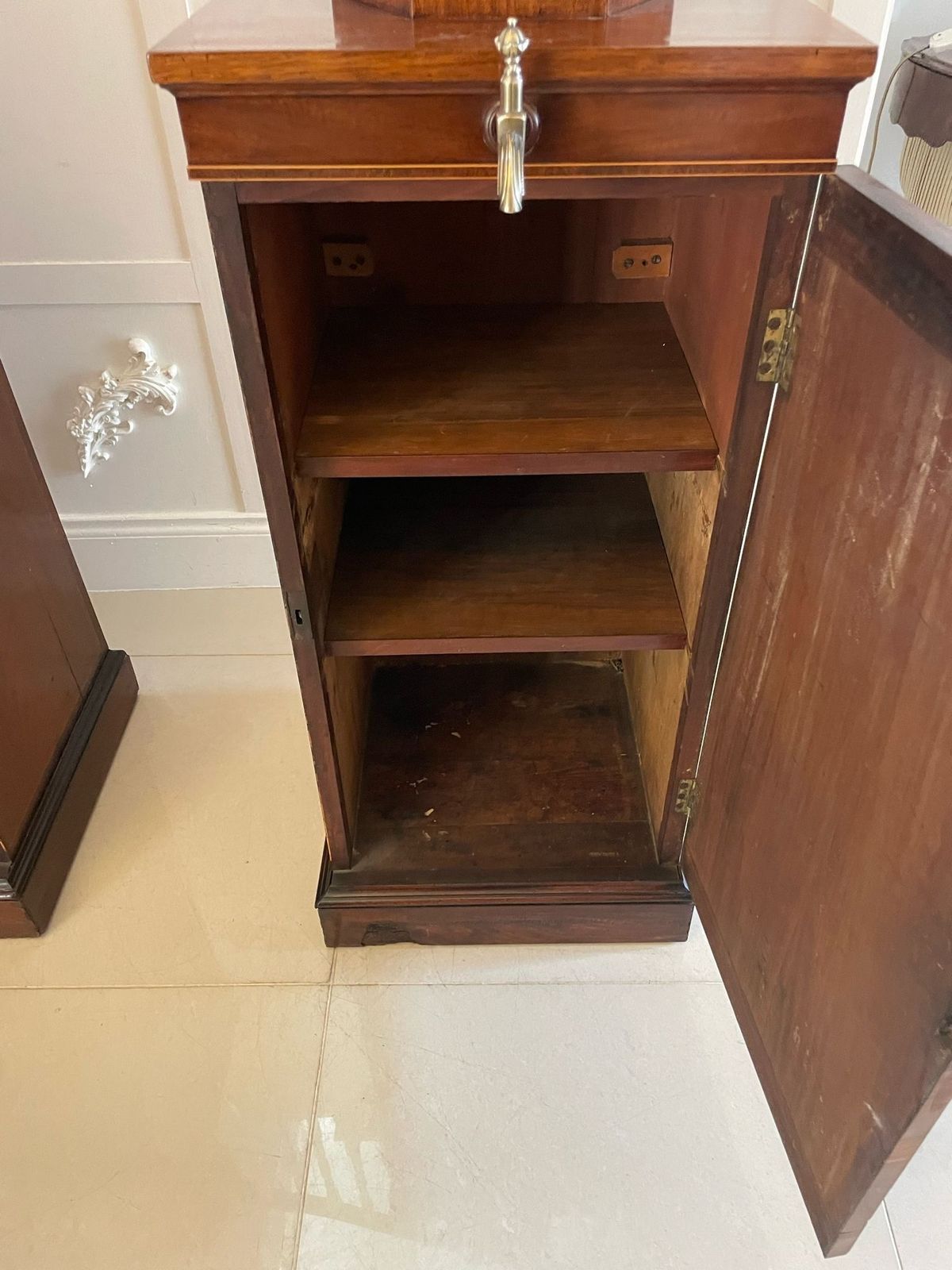 photo buy Rare Pair Of Antique Outstanding Quality Mahogany Inlaid Wine Urns On Original Pedestal Cupboards