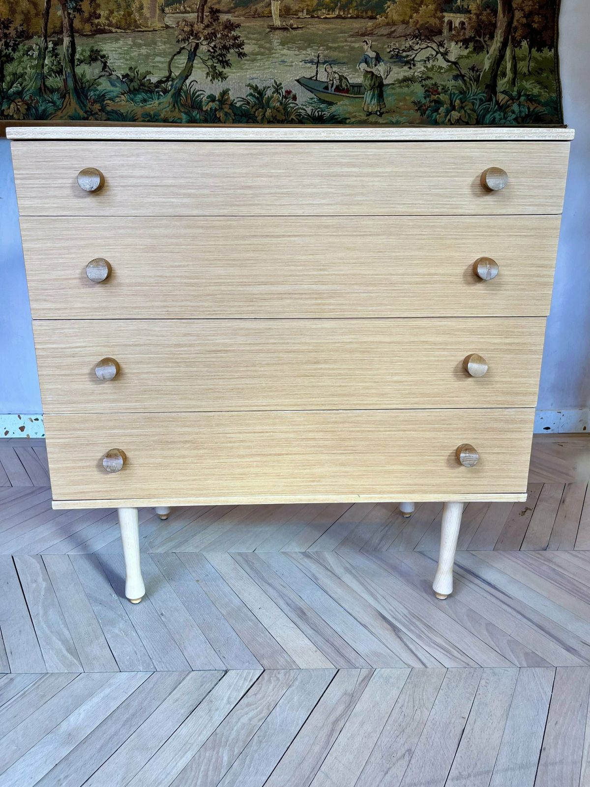 Vintage Blonde Wood Avalon Chest Of Drawers photo for sale