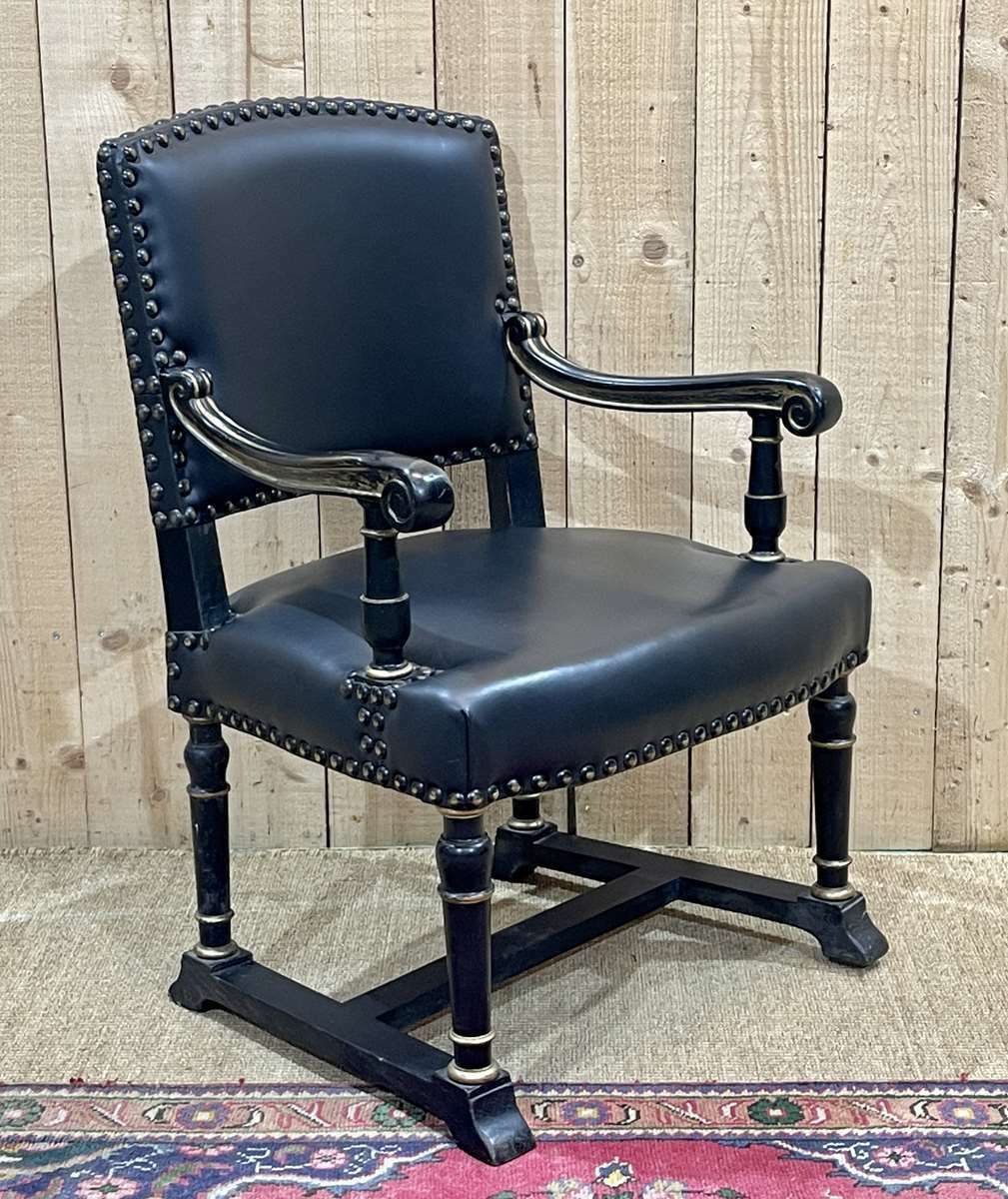 English Armchair From The 1950s In Blackened Wood photo buy