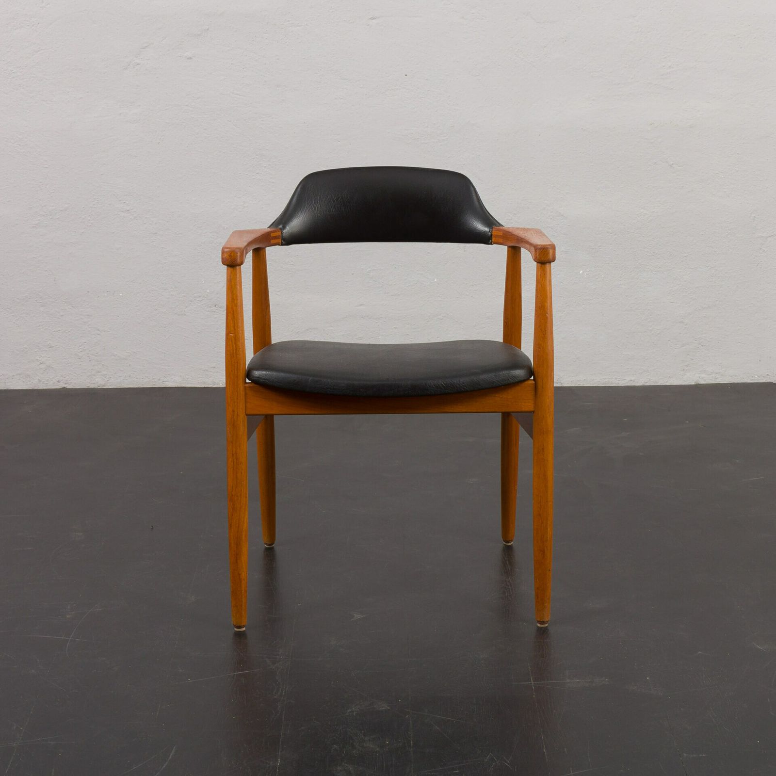 Solid Teak Chair In Black Vinyl Fabric The Style Of Erik Kirkegaard, Denmark, 1950s photo vinterior