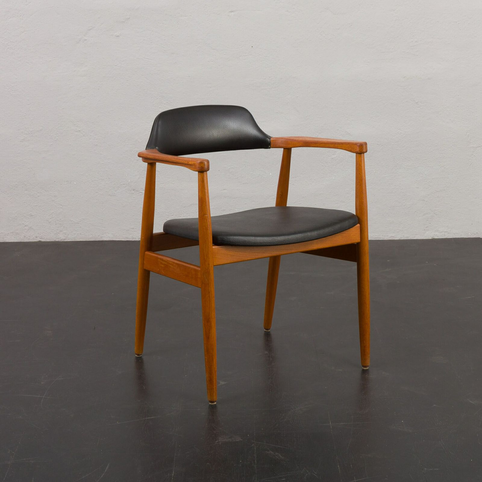 Solid Teak Chair In Black Vinyl Fabric The Style Of Erik Kirkegaard, Denmark, 1950s photo buy