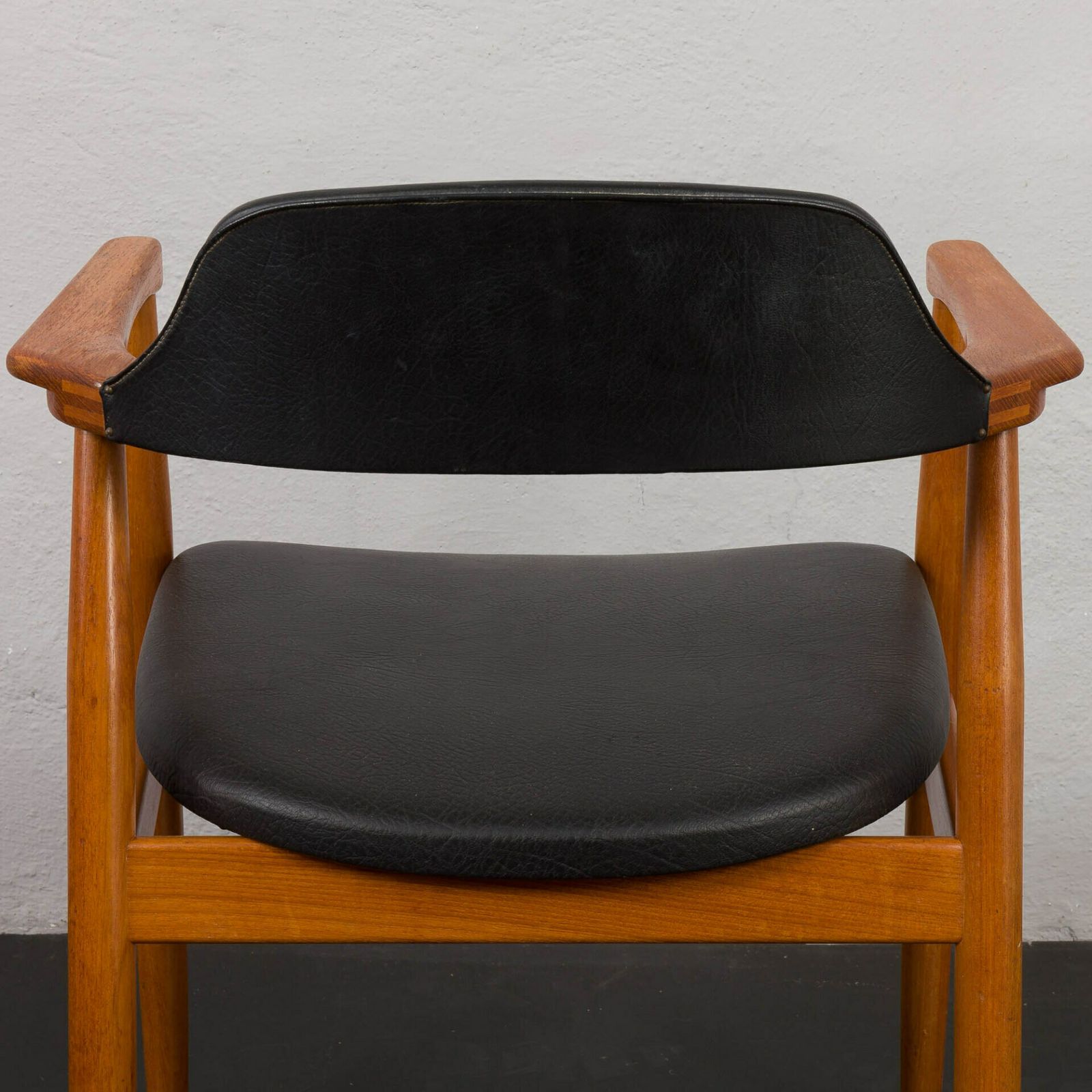 Solid Teak Chair In Black Vinyl Fabric The Style Of Erik Kirkegaard, Denmark, 1950s photo vintage