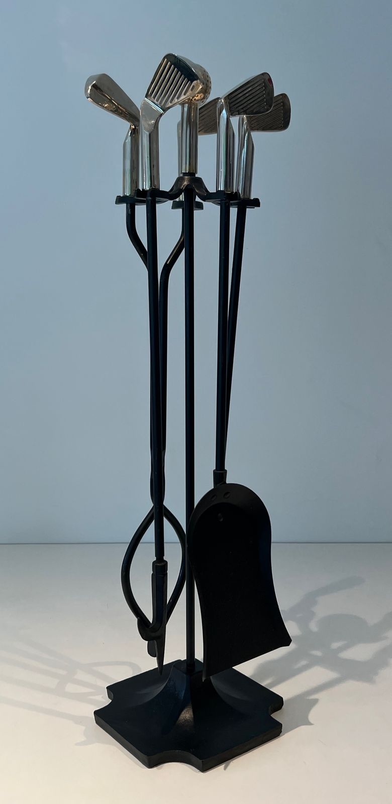 “Golf” Model Fire Kit In Black Lacquered Metal And Chromed Brass