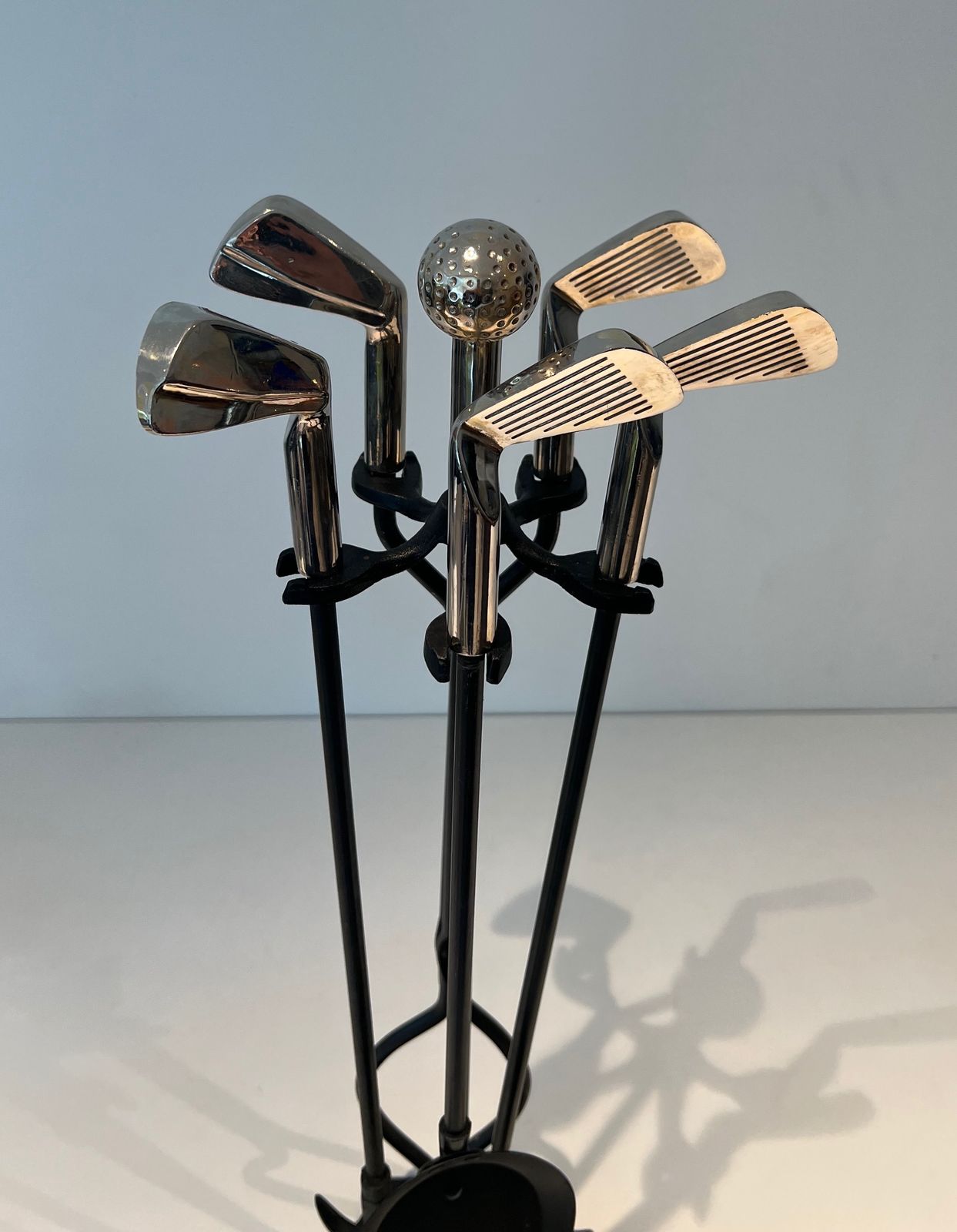 “Golf” Model Fire Kit In Black Lacquered Metal And Chromed Brass photo Home Fixtures