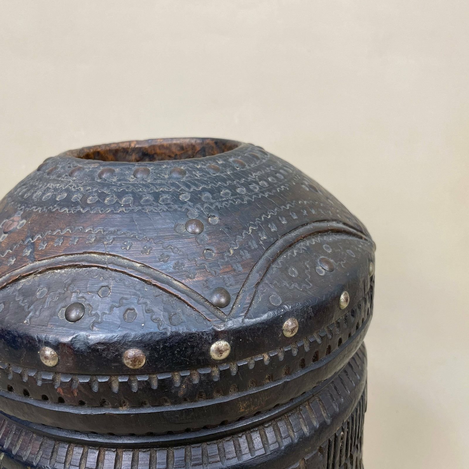 Antique Wooden Ethnic African Bedouin Coffee Grinder Pestle Mehbash Tribe Studded Decorative Ornament Rare Tribal Africa Wood Crusher photo Home Decor