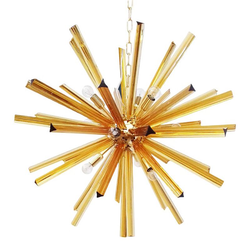 Contemporary Sputnik Amber “Triedro” Murano Glass Chandelier photo for sale