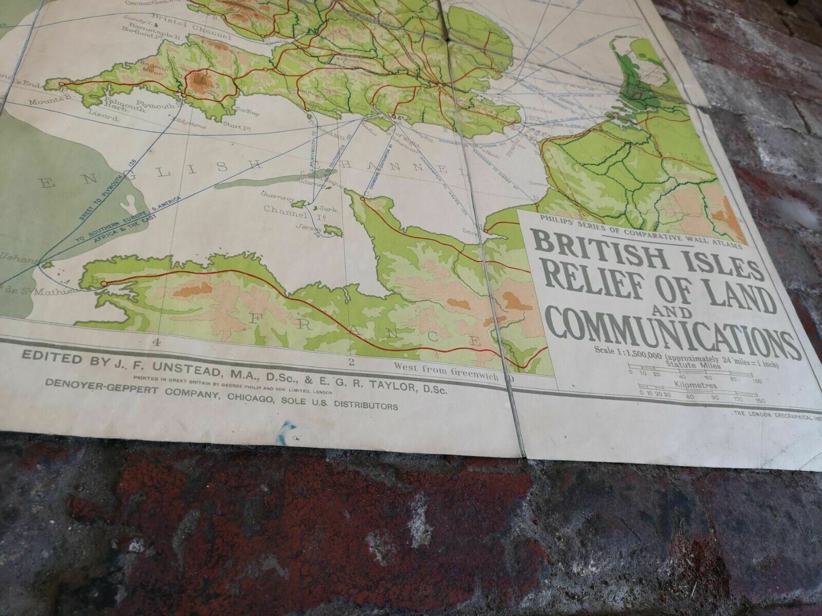 George Philip & Son Ltd, British Isles Land Relief And Communications Map photo furniture